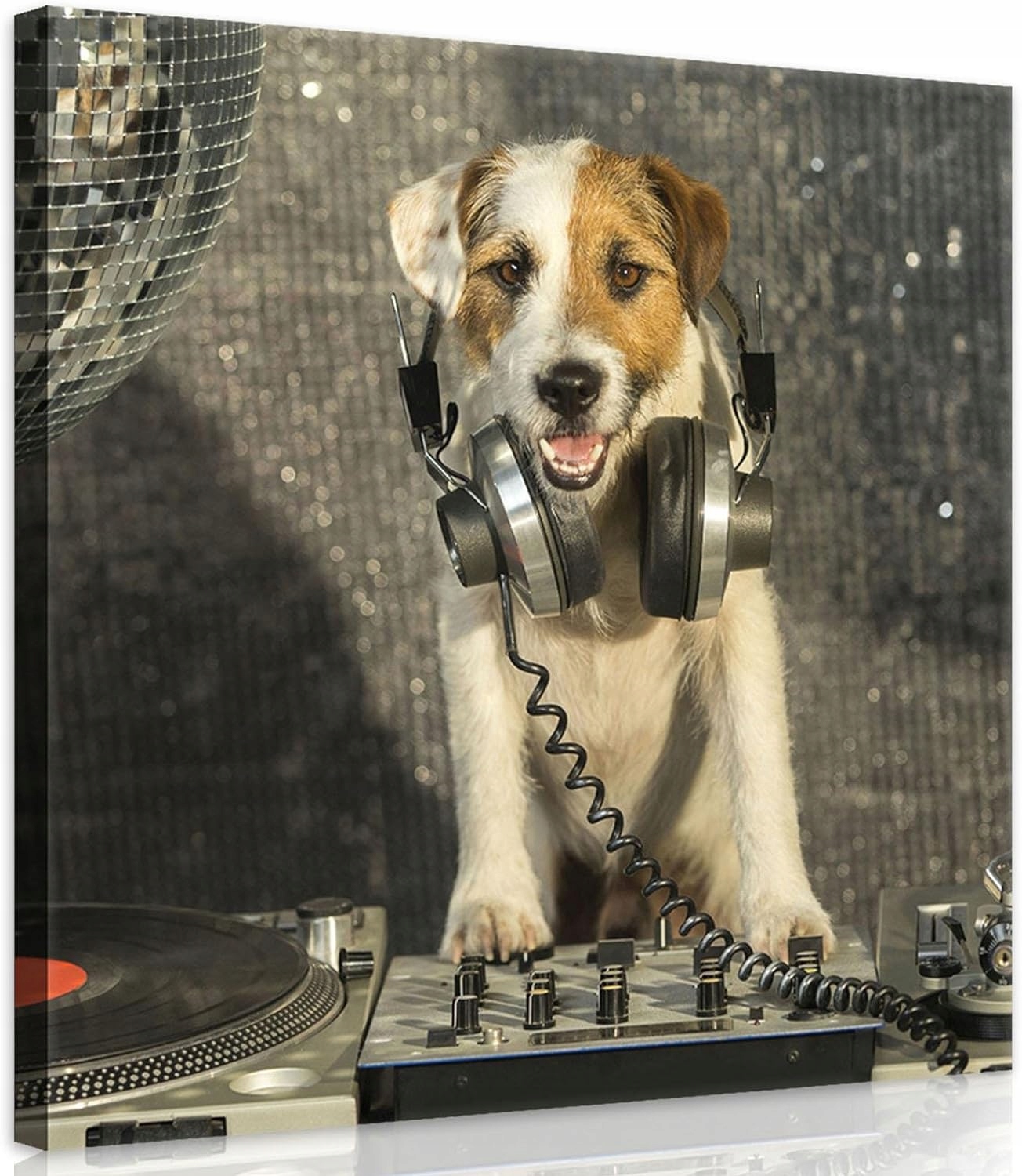 Obraz 80x80 Dj Corgi v neonech – Pop-Art do místnosti pro hry a zábavu