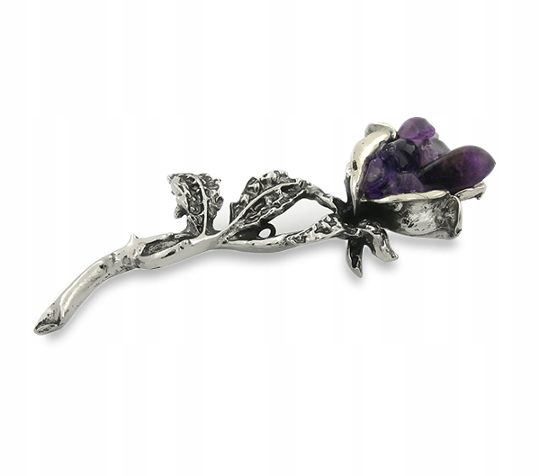 BROSZKA RÓŻA SREBRNA Z AMETYSTAMI Marka Allmaro
