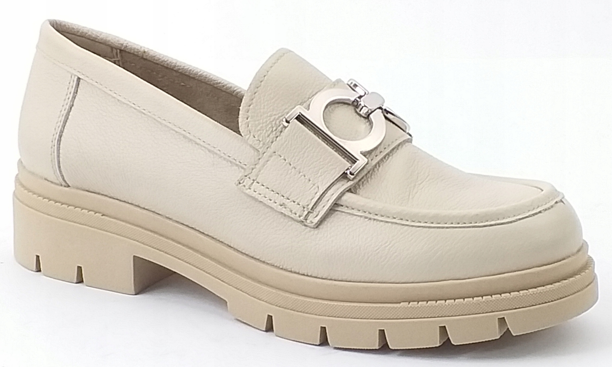 MOKASYNY NESSI 24596 PÓŁBUTY LEKKIE DAMSKIE SKÓRA NATURALNA BEŻOWE 40