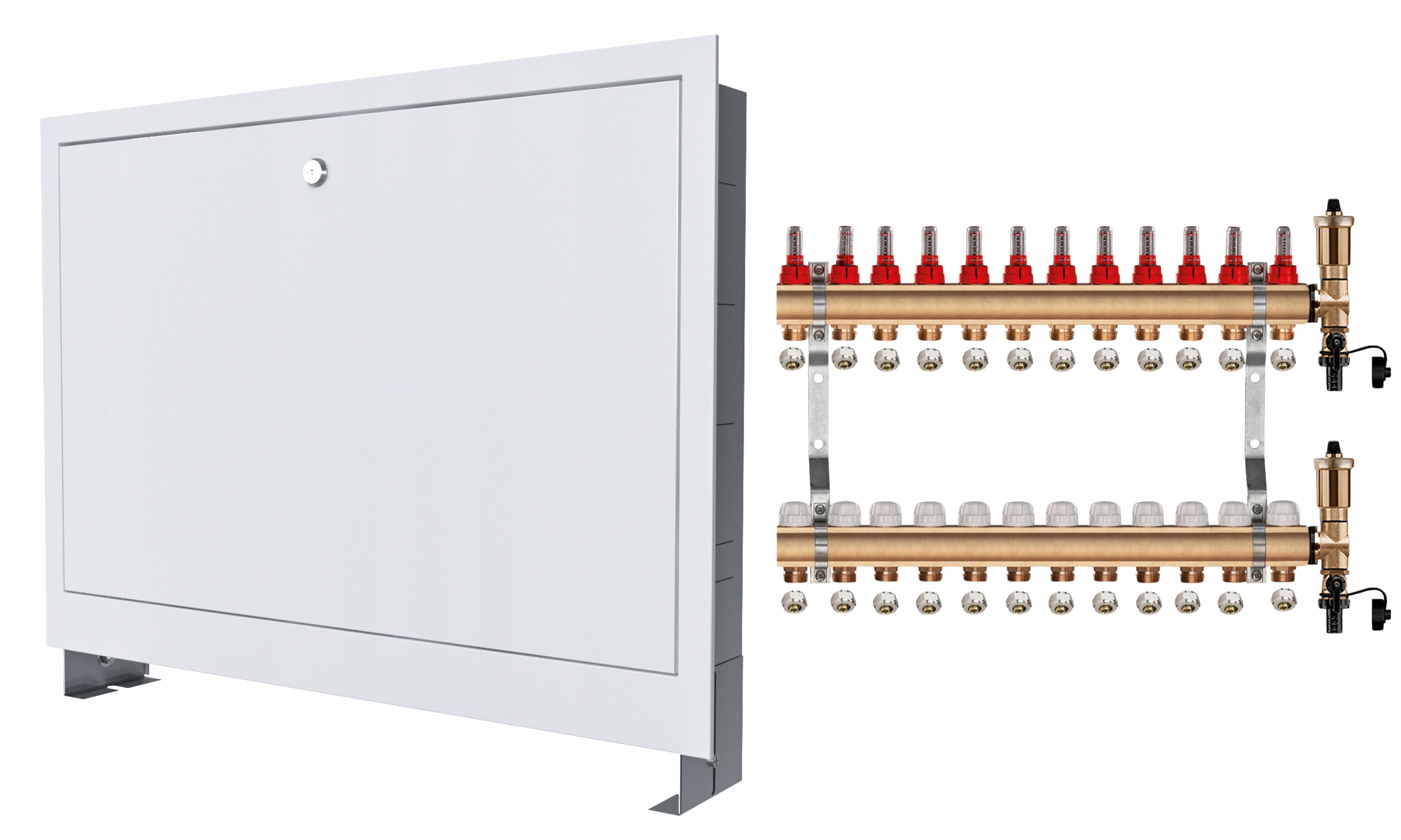 Mosazný Rozdělovač 12 Sekcí Spojky Podomítková Skříňka