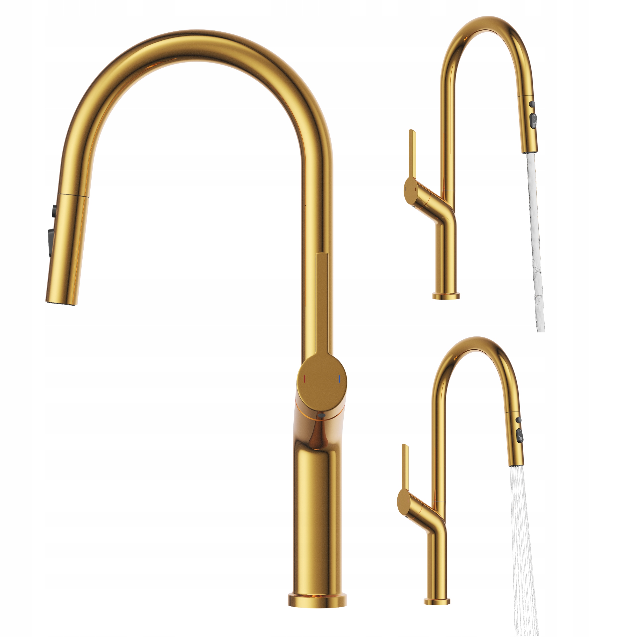 Kuchynská batéria s výsuvným výtokom, stojankový kuchynský kohútik Nokka, zlatý
