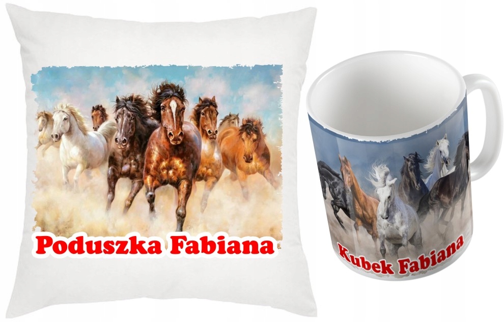 

Zestaw Poduszka i Kubek Koń Konie Imię