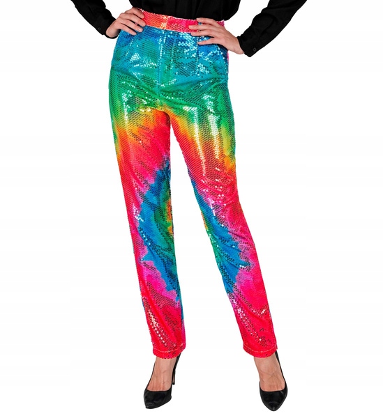 Dámské flitrové kalhoty duhové kruhy M