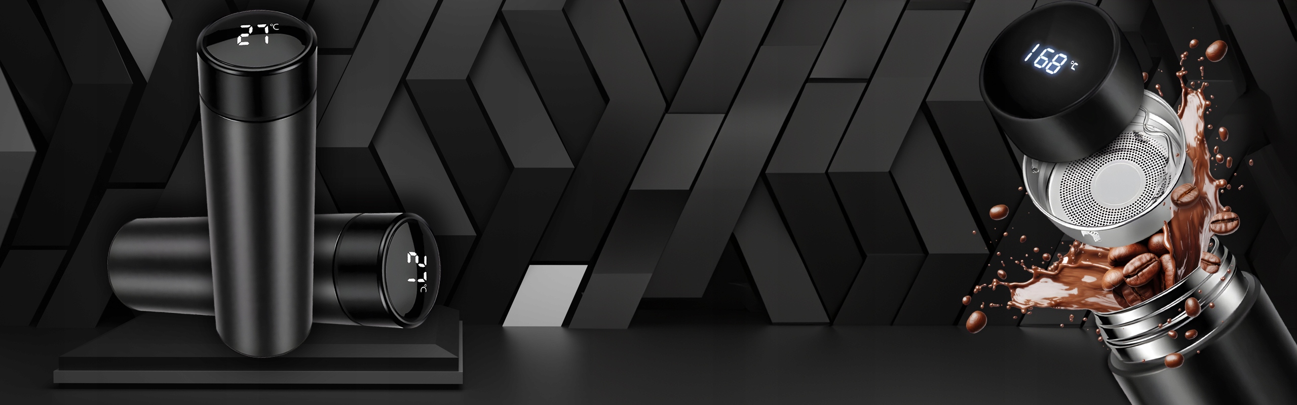 KUBEK TERMICZNY TERMOS BIDON NA KAWĘ HERBATĘ LED 500ML DUŻY SZCZELNY SMART Materiał stal nierdzewna