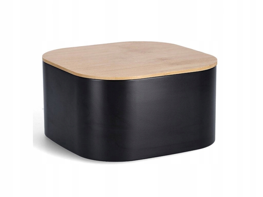 Kovový chlebník s bambusovým víkem, černý, 26,5 cm