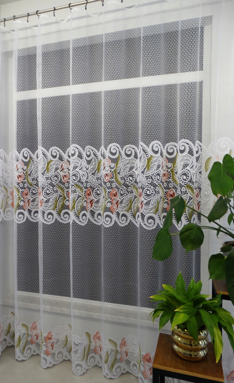 Mg Záclona 125/095 Bílé květy Kol 350x225 cm Hotová S Páskou M