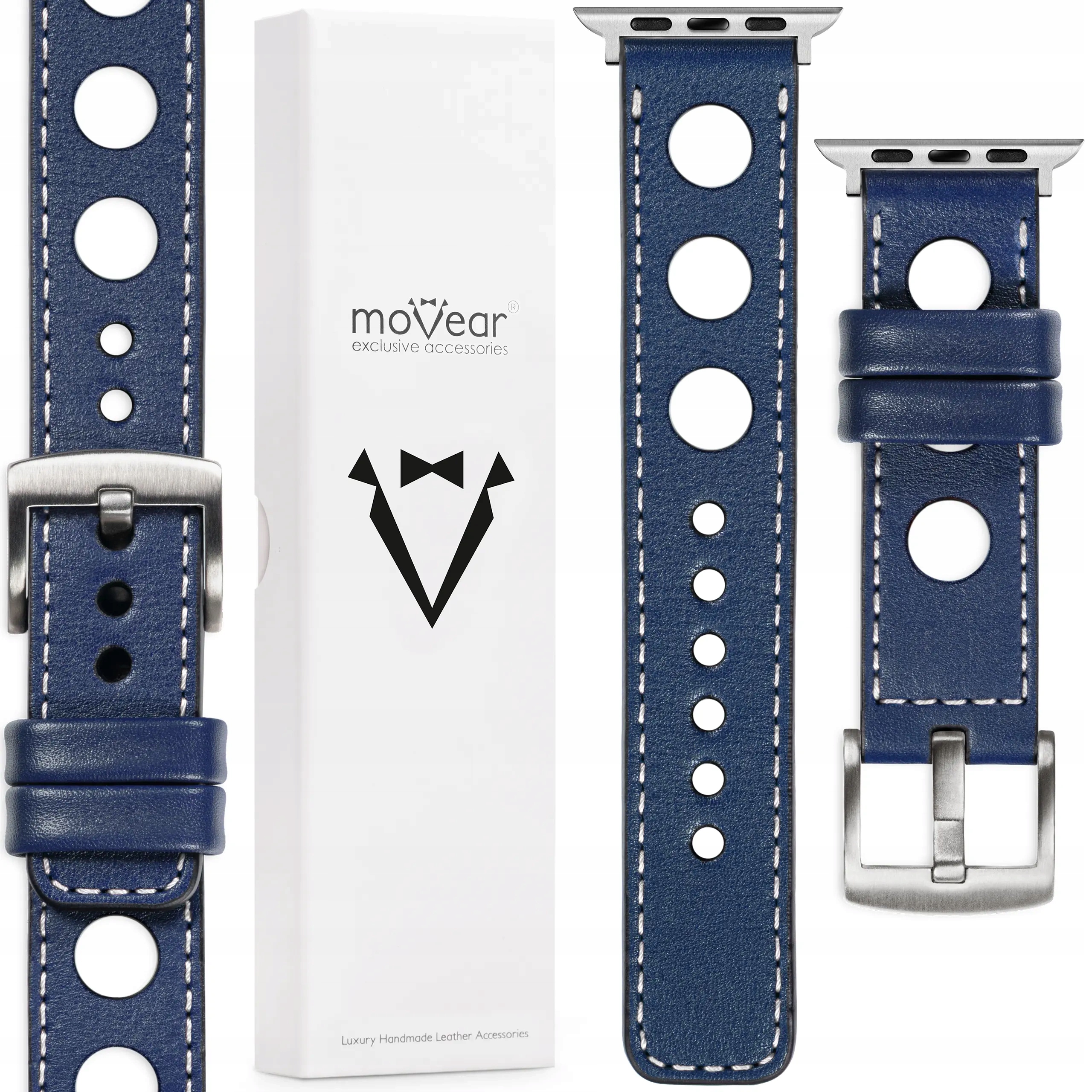 Kožený řemínek pro Apple Watch Ultra 10 9 8 7 6 5 Se Tmavě modrý Movear