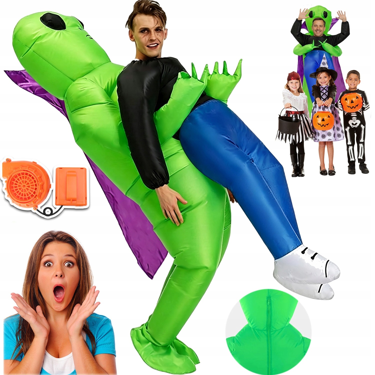 Alien kostým nafukovací kostým mimozemšťana ufo halloweenský kostým 150-190 cm