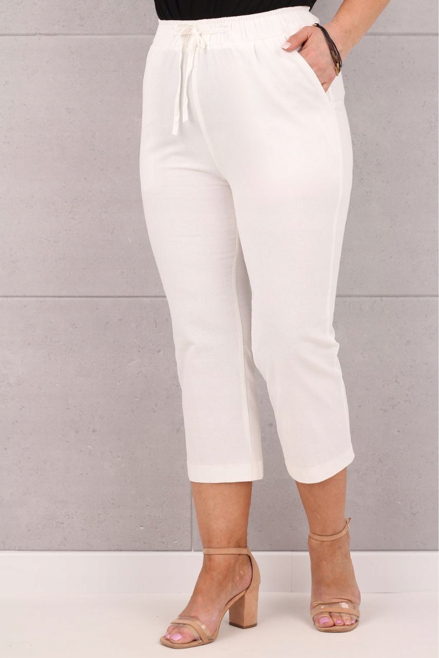 LUŹNE LETNIE SPODNIE RYBACZKI DAMSKIE NA GUMCE DUŻE ROZMIARY BAWEŁNIANE Wzór dominujący bez wzoru