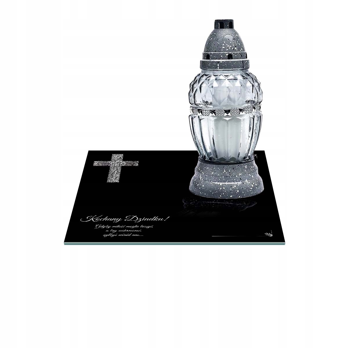 SZKLANA PODSTAWKA POD ZNICZE 25x25cm 561e Dziadku