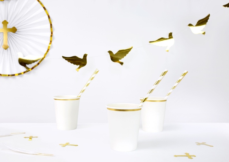 Kubeczki Papierowe Białe Złote Na Komunię 6szt Pojemność 260 ml