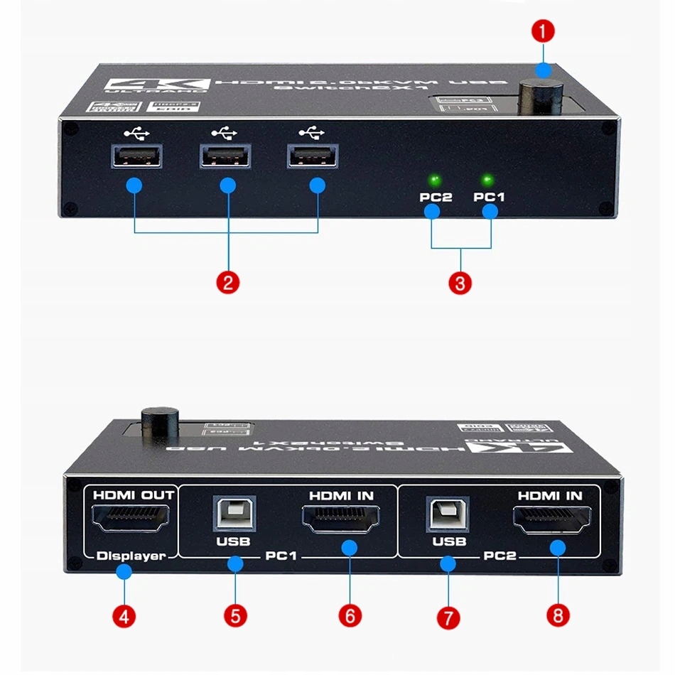 Rytaki Pro USB 3.0 Dual Monitor KVM Switch DisplayPort + HDMI 4K@60Hz  Extended Display KVM Switch 2 Monitors 2 Computers with Audio Microphone  Output