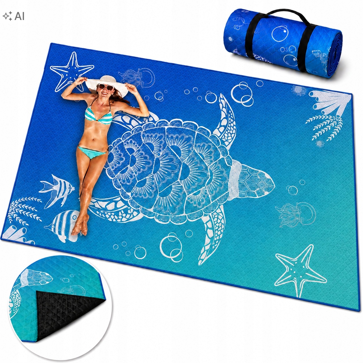 Koc Piknikowy Na Plażę Trawę Biwak 270x195 Składany Pikowany Chill&Thrill