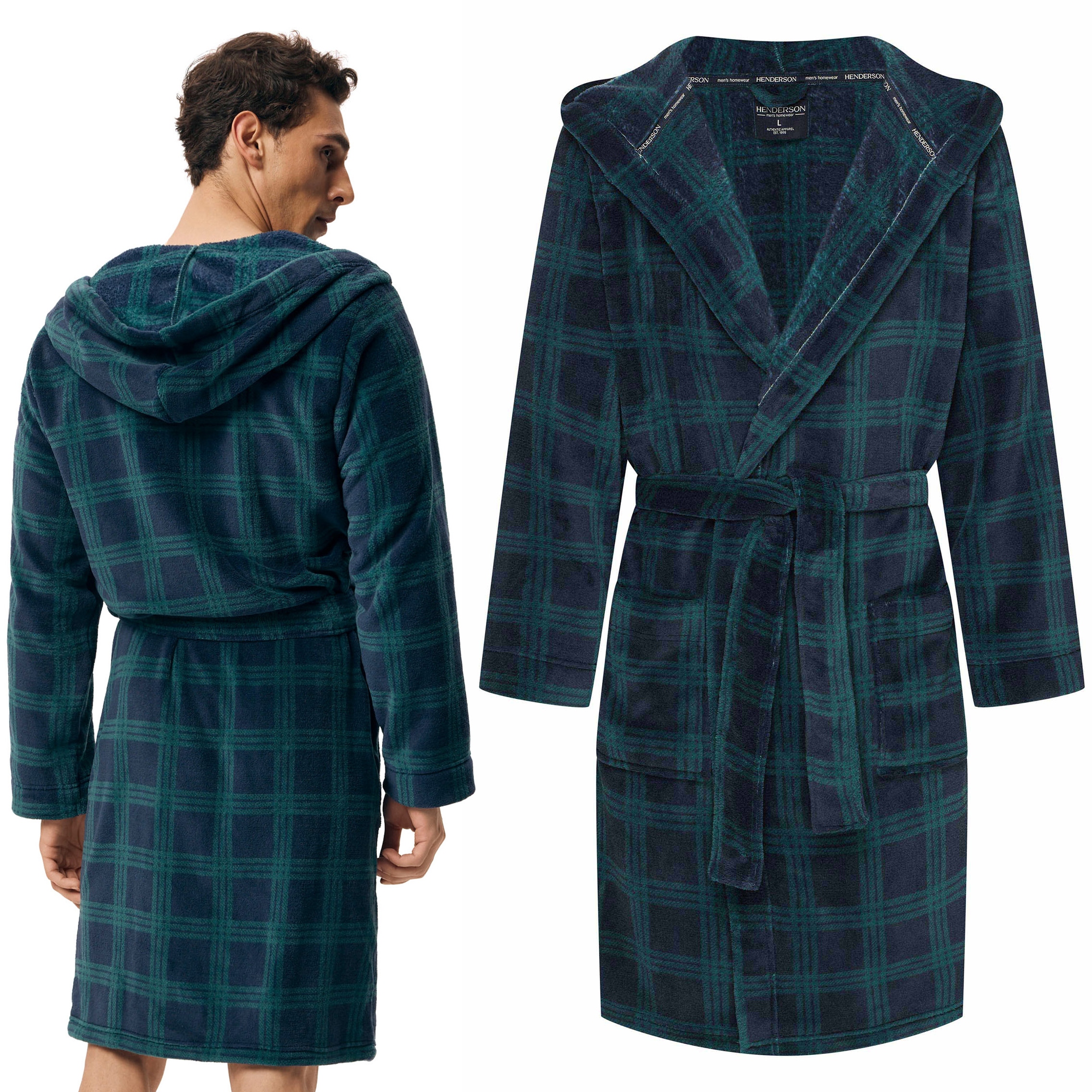 Pánský fleecový župan s kapucí Henderson Pohodlný, teplý, vázaný XL