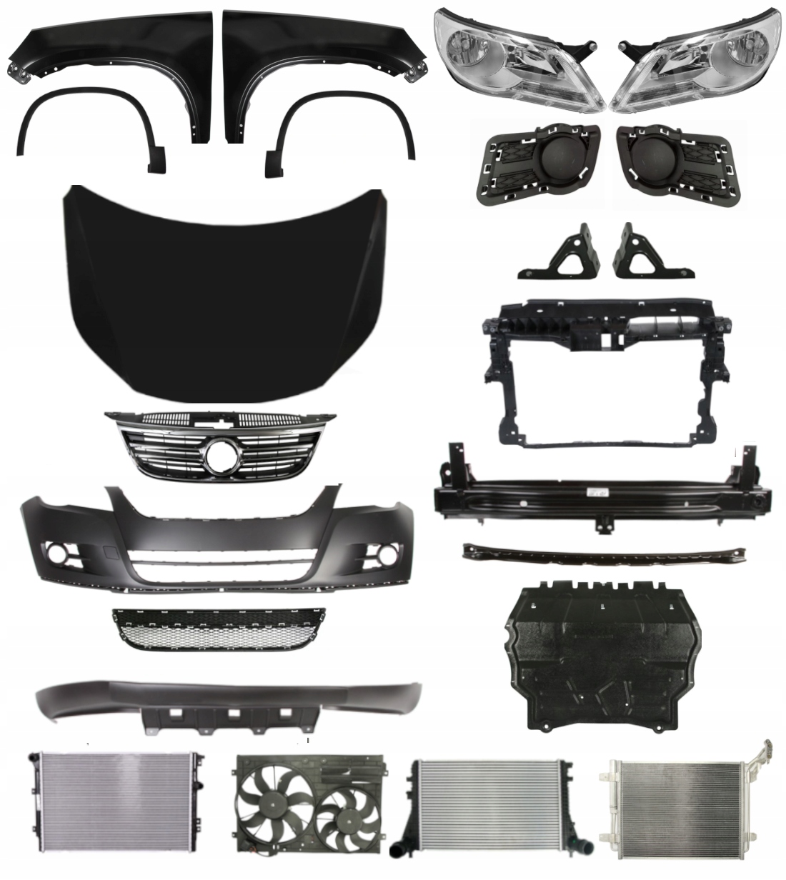 Volkswagen Tiguan 07-11 Zderzak Pas Maska Błotnik ZESTAW CZĘŚCI