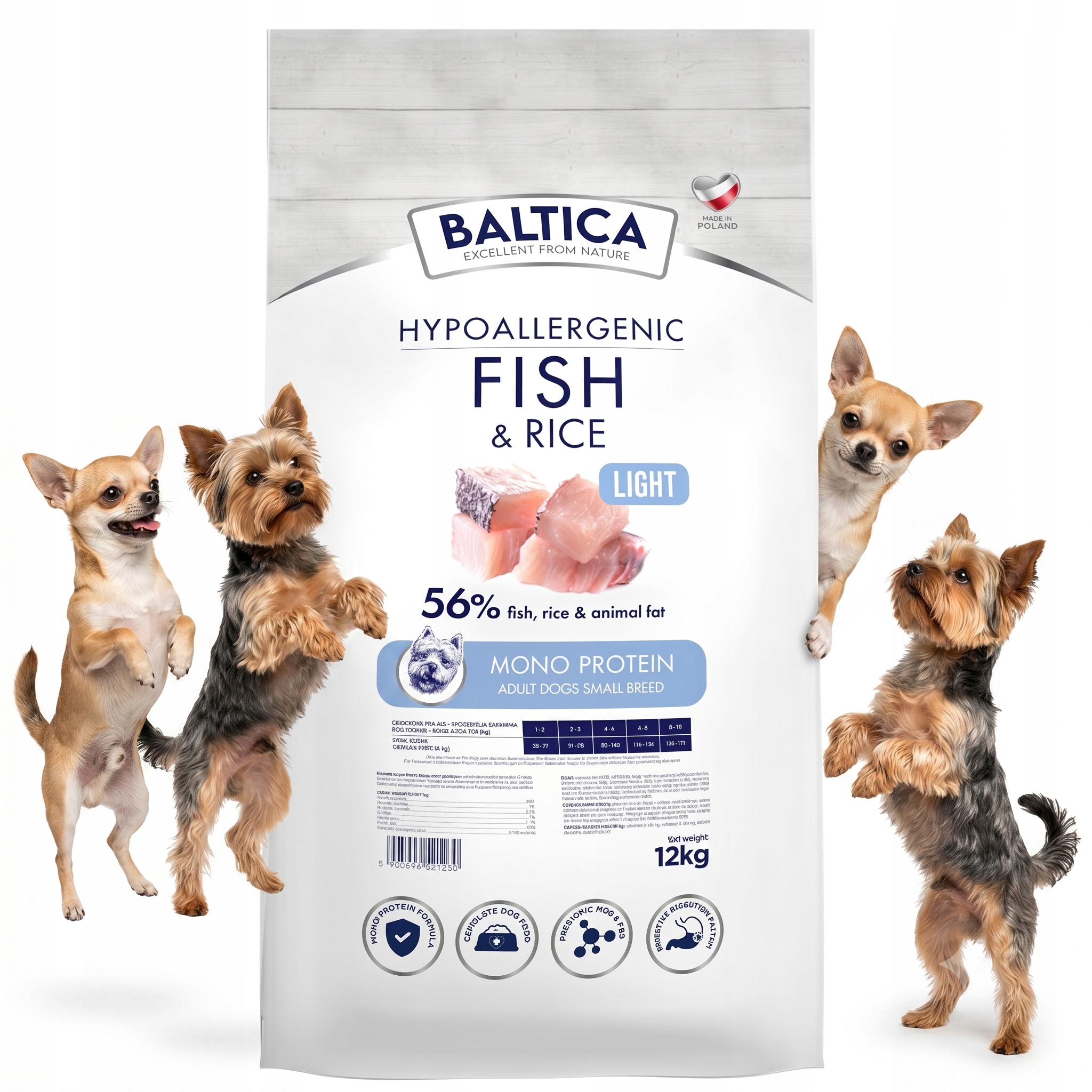 Baltica Adult Fish & Rice Light S 12kg Niskotłuszczowa Karma Małe Rasy