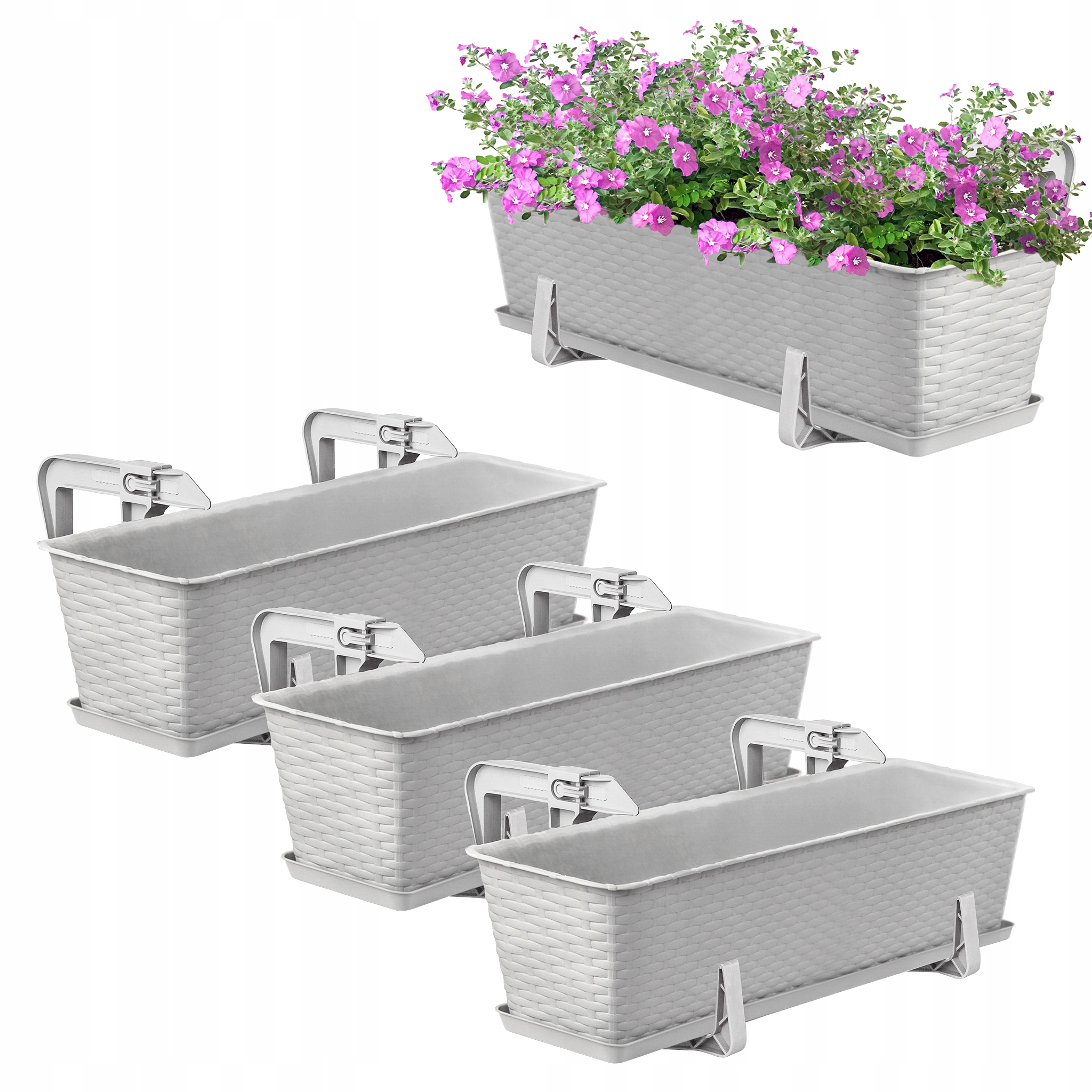 3x Skrzynka Balkonowa Doniczka Donica 60cm Z Uchwytami Szary Zestaw