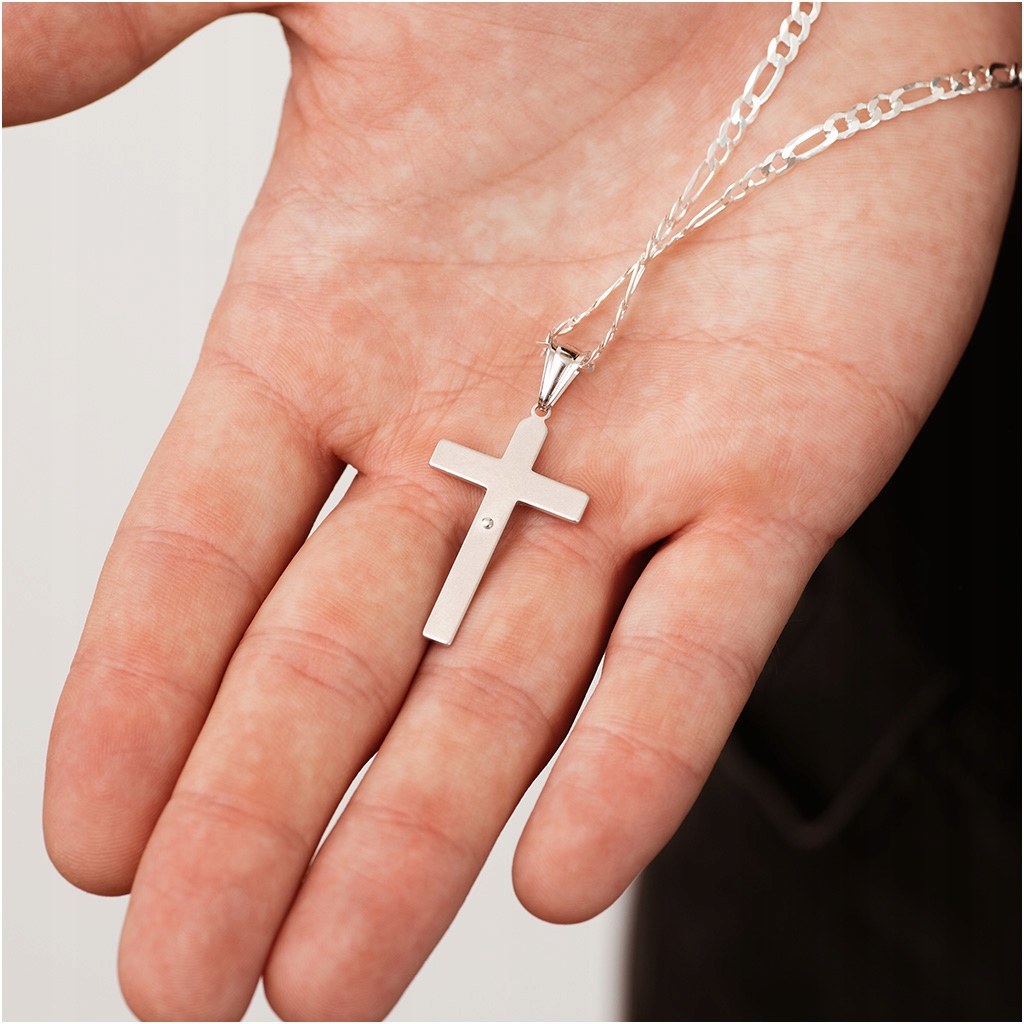 Krzyżyk srebrny męski z Jezusem FREZOWANY rodowany srebro 925 Materiał srebro