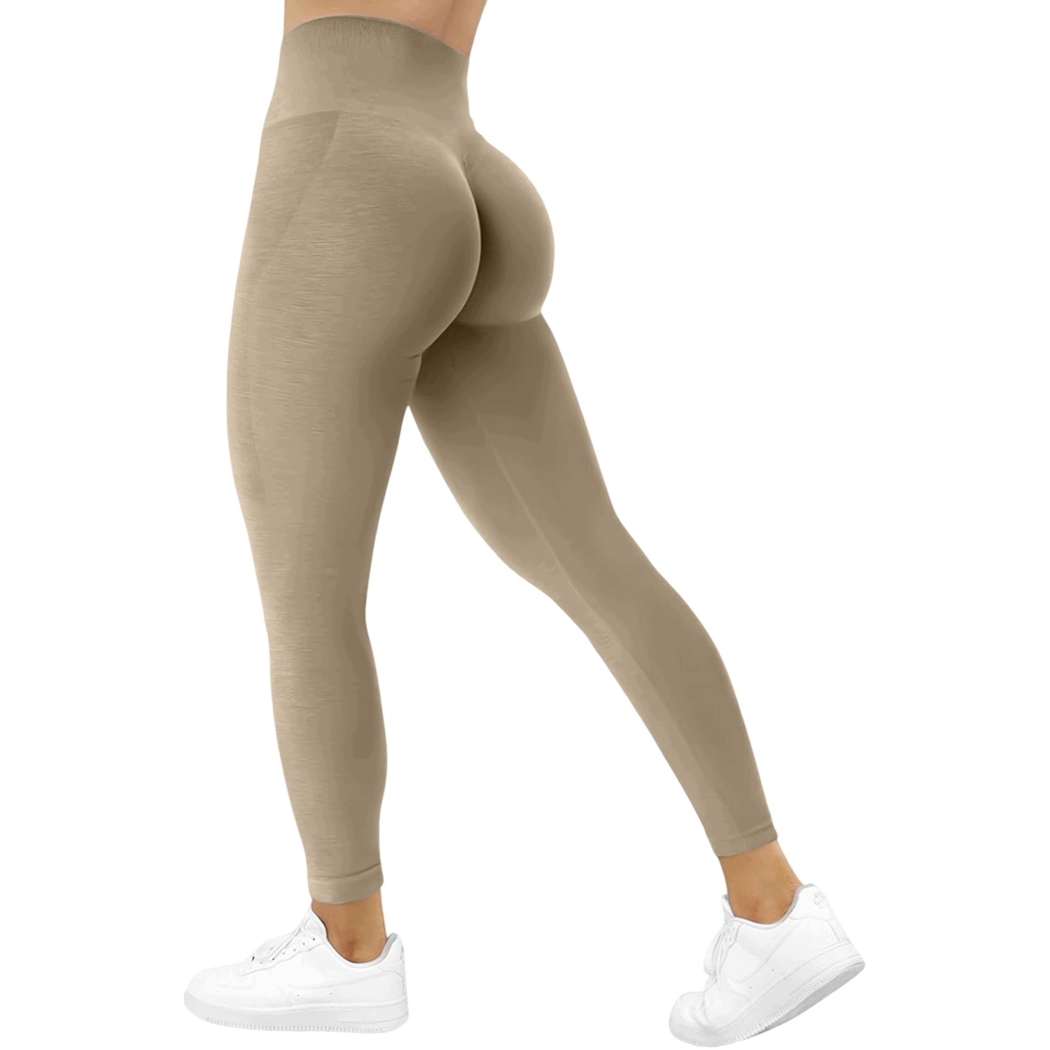 Damskie Legginsy Sportowe Fitness Wysoki Stan Bezszwowe Brązowe M