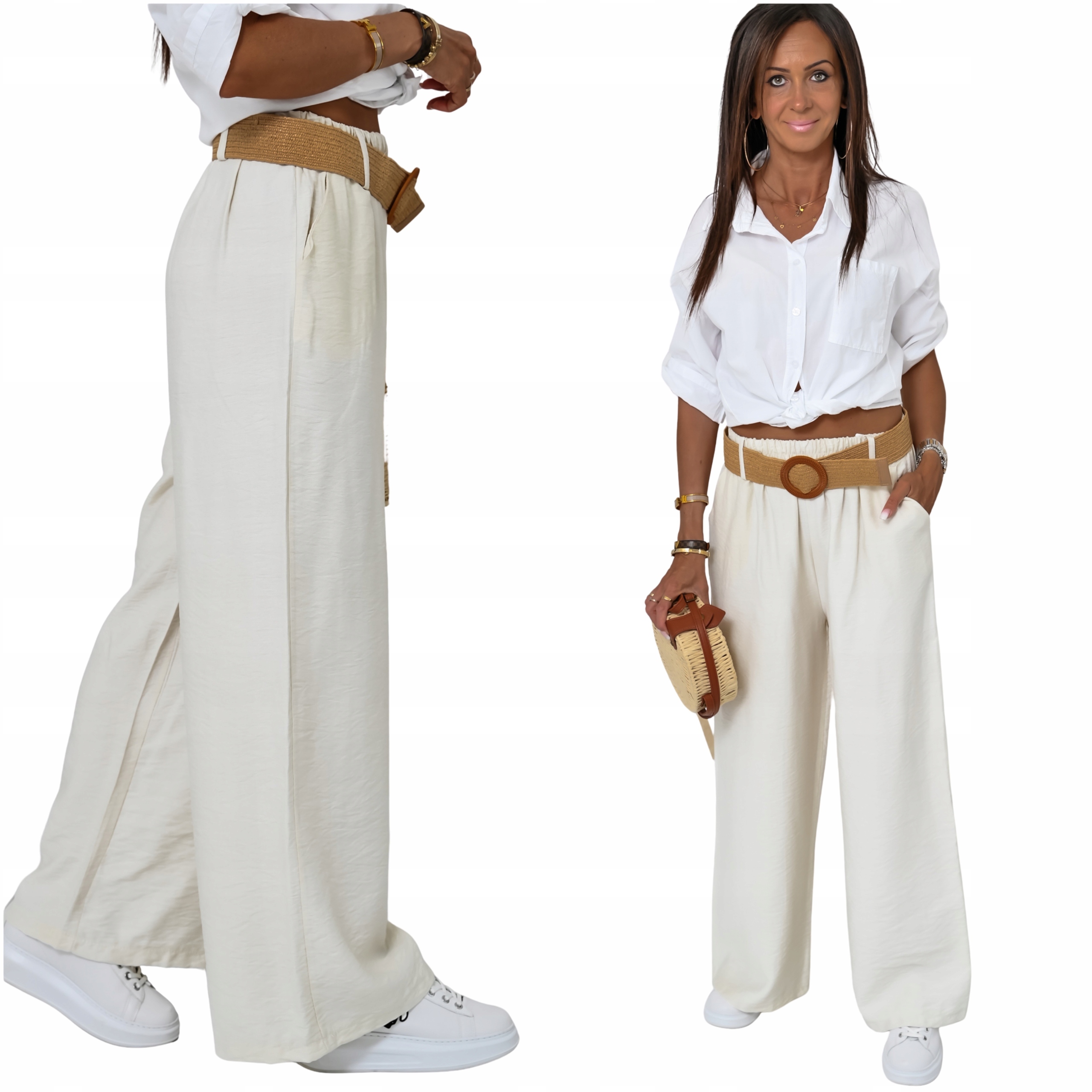 Przewiewne Szerokie Spodnie Z Paskiem Naliah! WZ.1