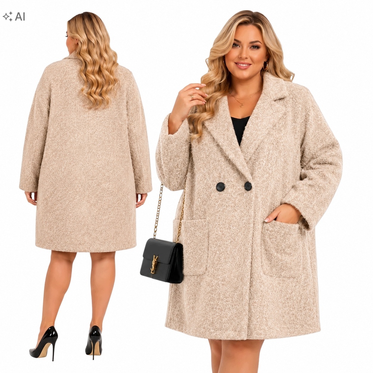Dámský kabát Plus Size italský Viskóza měkký se zapínáním 54 56 7XL 8XL 5599