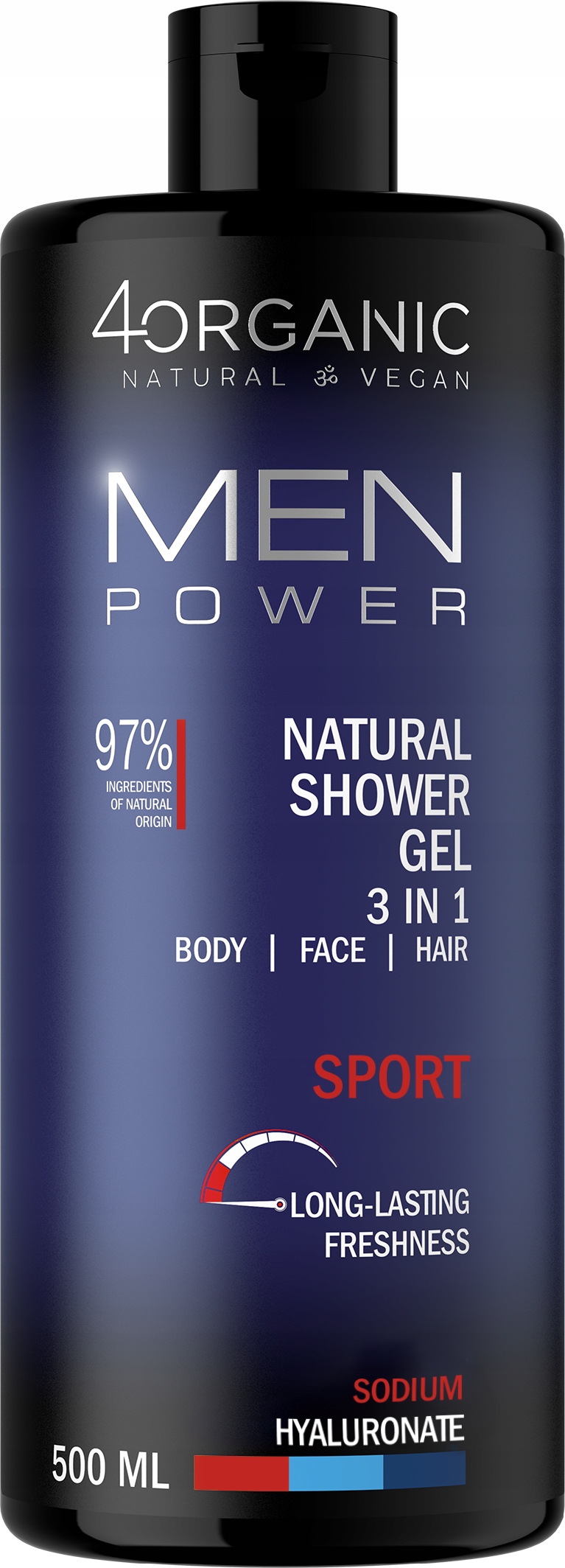 4ORGANIC Men POWER SPORT натуральный гель для душа 3in1 SUPERSIZE 500ml