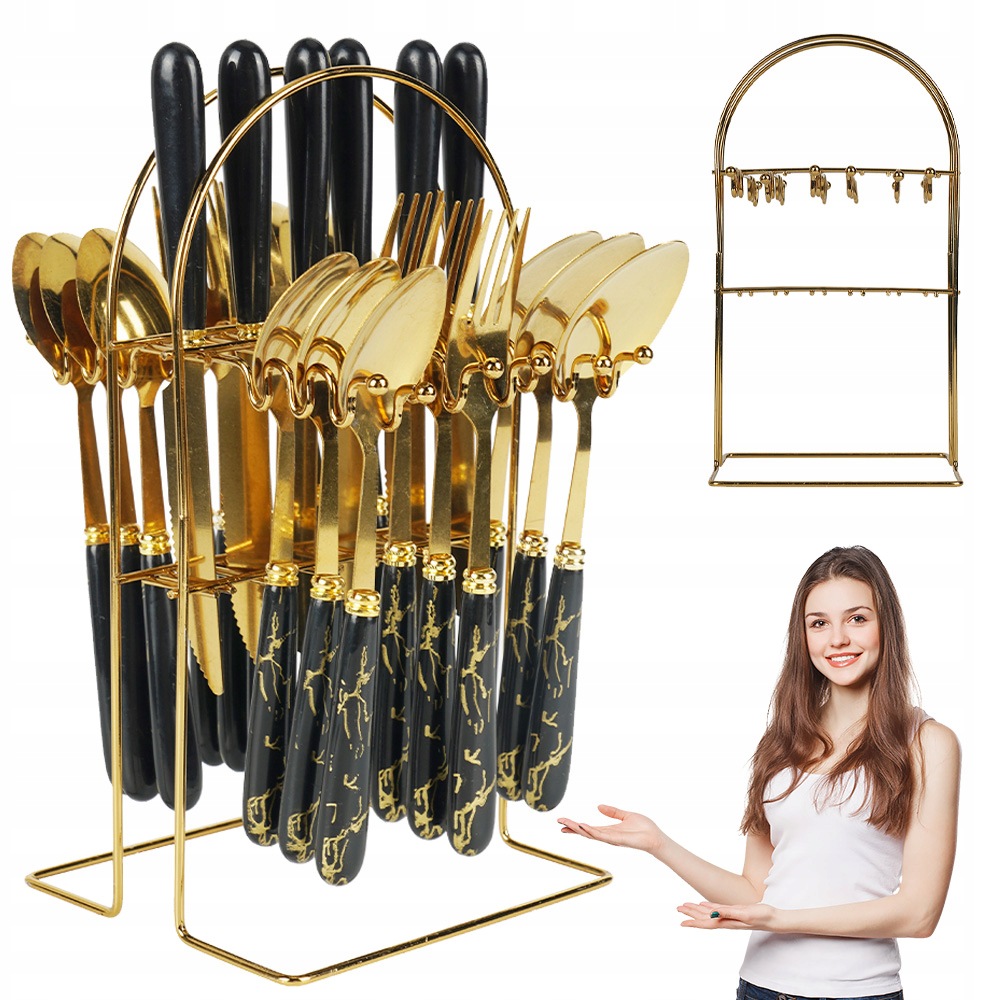 Sada Příborů Pro 6 Osob 24 dílů Lžíce, Vidlička Nůž Nerezová Ocel na Stojanu