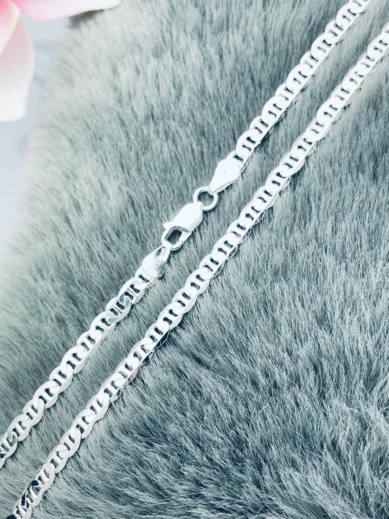 Stříbrný řetízek s plochým pancířem a žebříkem