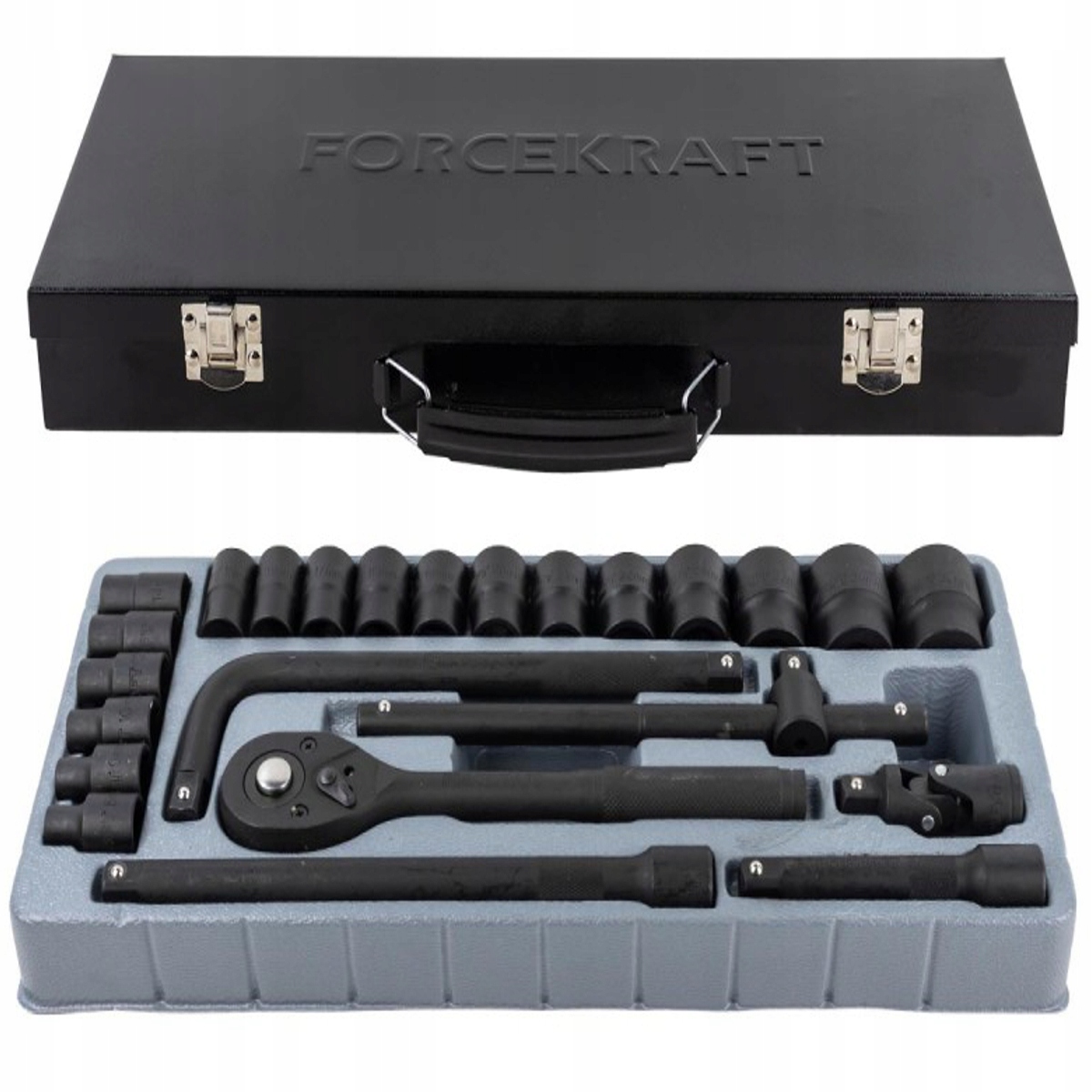 Sada nástrčných klíčů, ráčna 1/2", 8-32 mm, 24 dílů Forcekraft