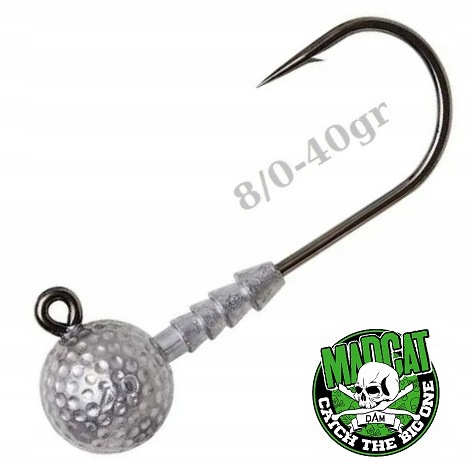Mocna Główka Jigowa Do Łowienia Sumów Madcat Golf Ball Hook 8/0 40gr.