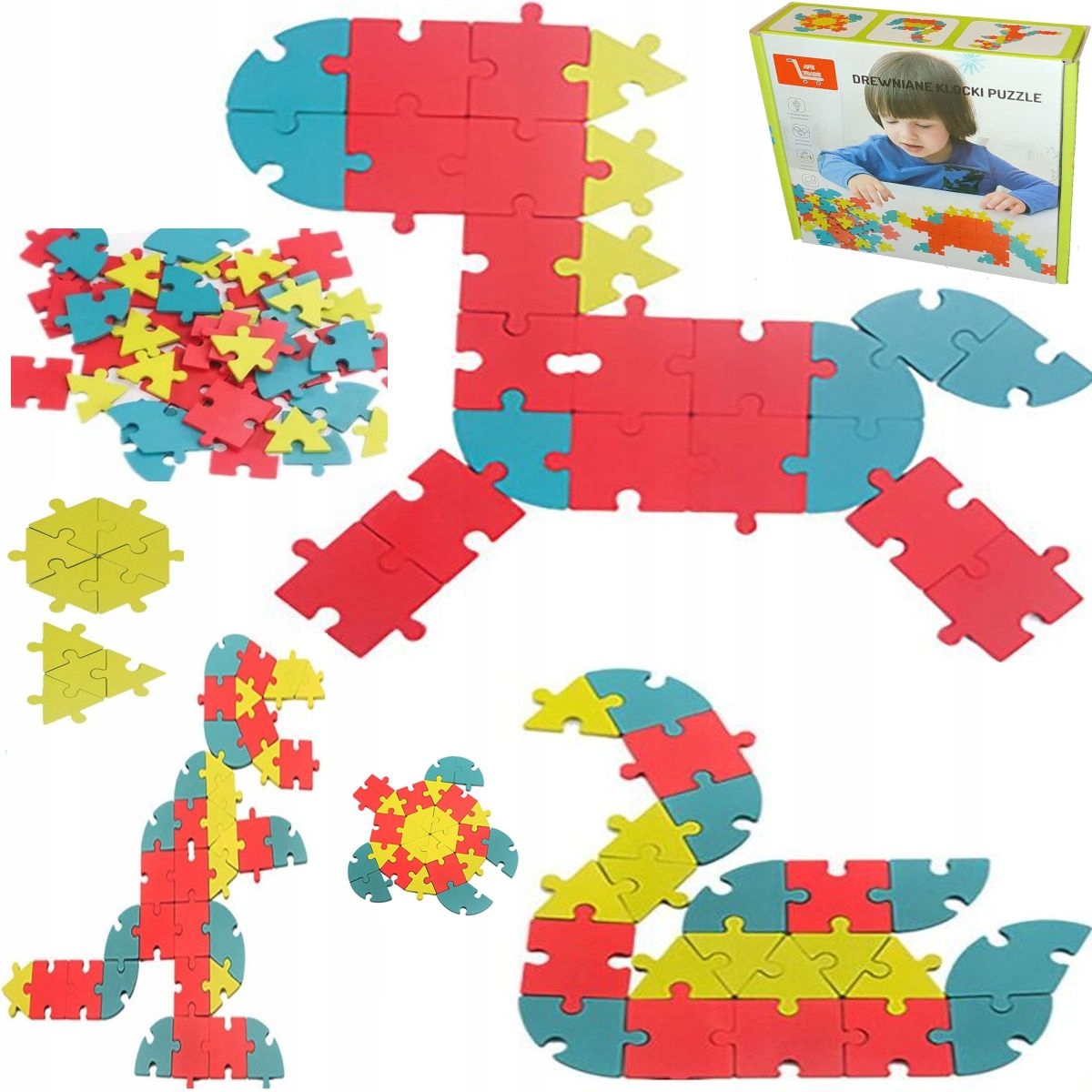 

Drewniane Puzzle Klocki Układanka Montessori