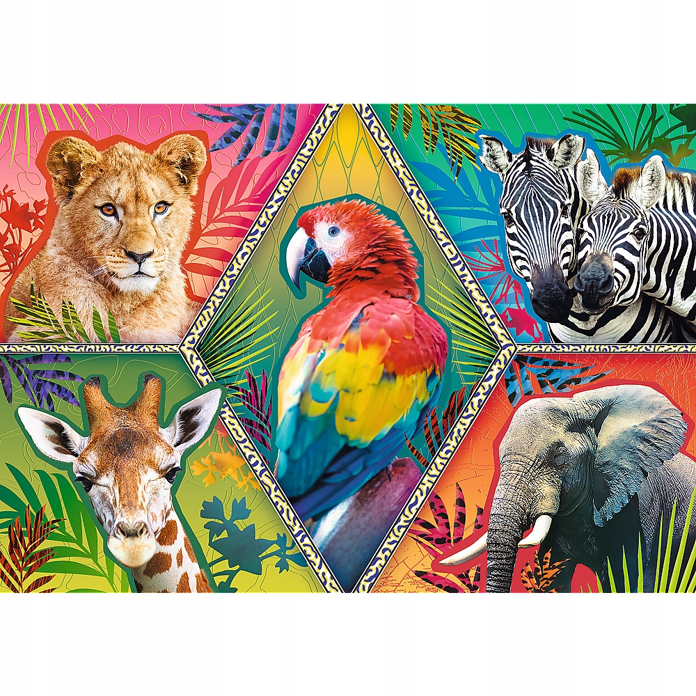 

Puzzle 1000 Zwierzęta Papuga Lew Słoń Żyrafa Trefl