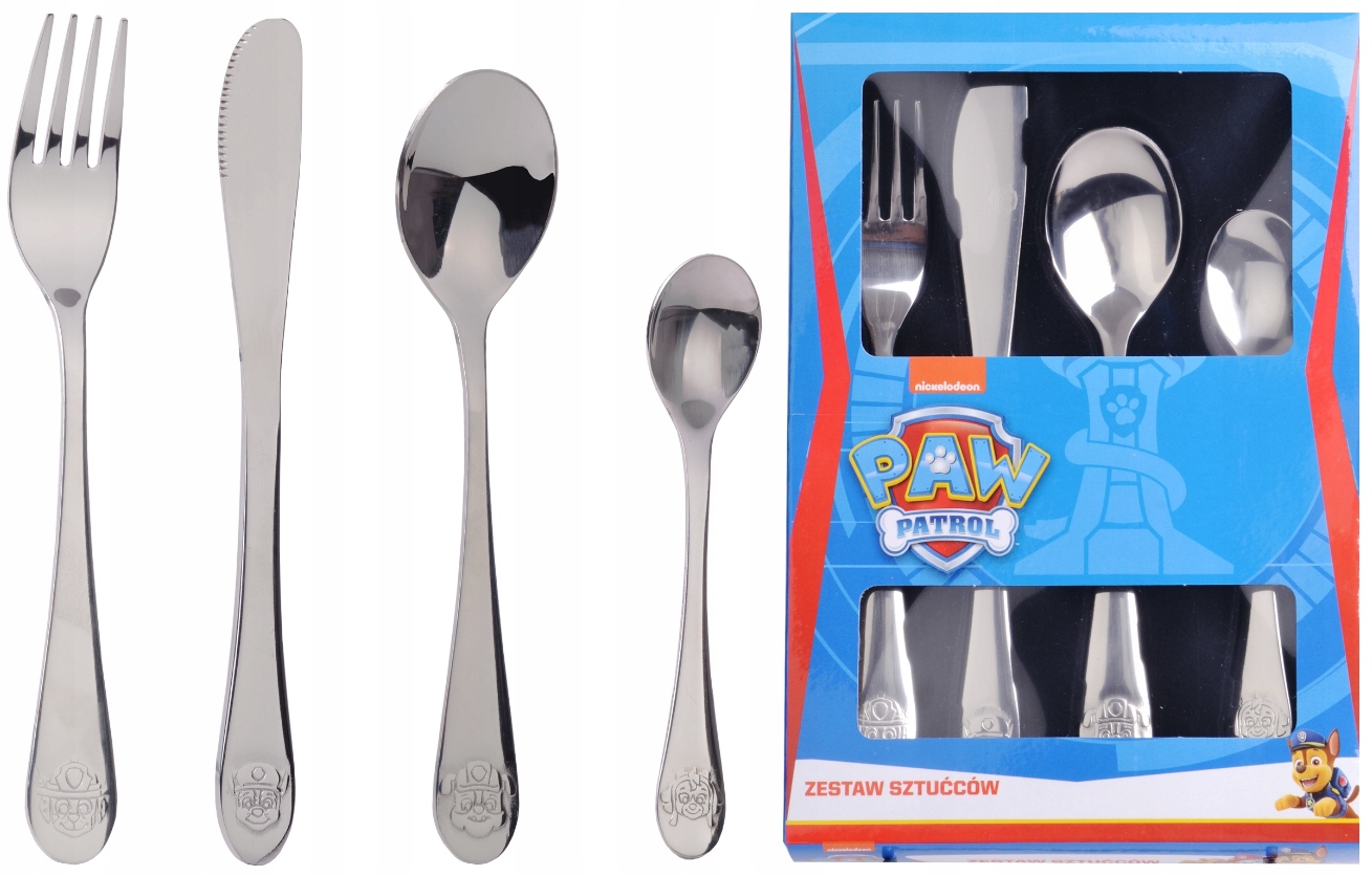 SZTUĆCE DLA DZIECI PSI PATROL KOMPLET SZTUĆCÓW 4szt OLDMAN PAW STALOWE