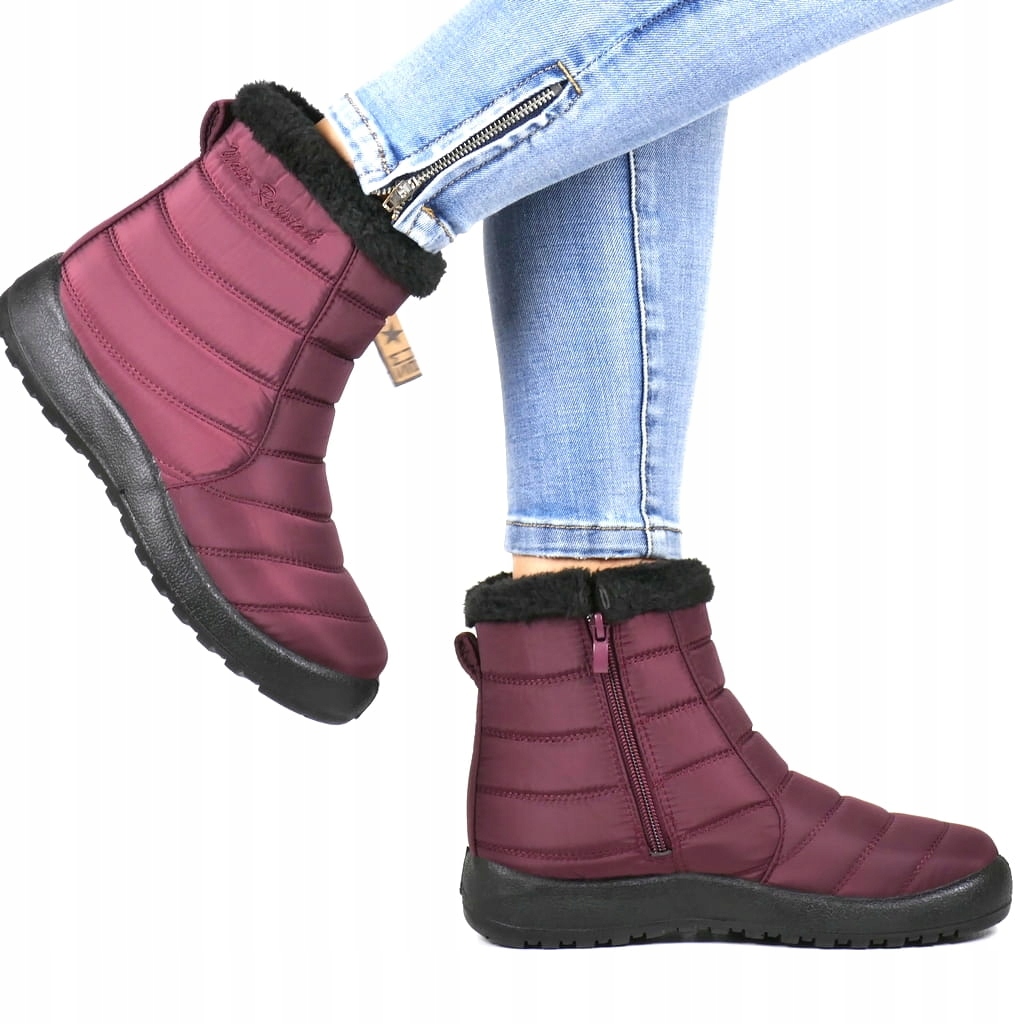 iButy ŚNIEGOWCE WODOODPORNE NISKIE ZAPINANE NA ZAMEK BORDOWE BURGUND 39 Rozmiar 39