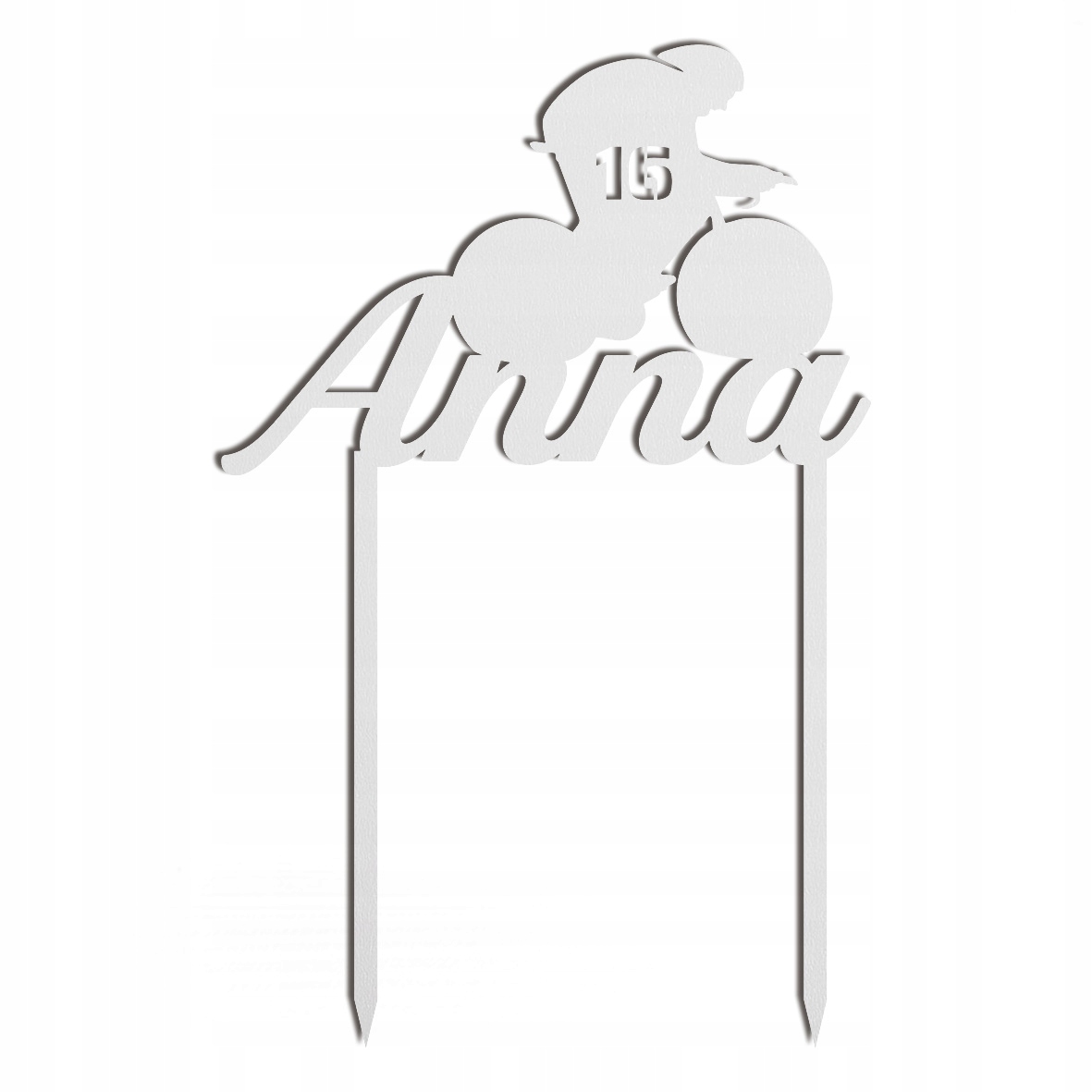 biały topper rowerzysta liczba imię dekoracja