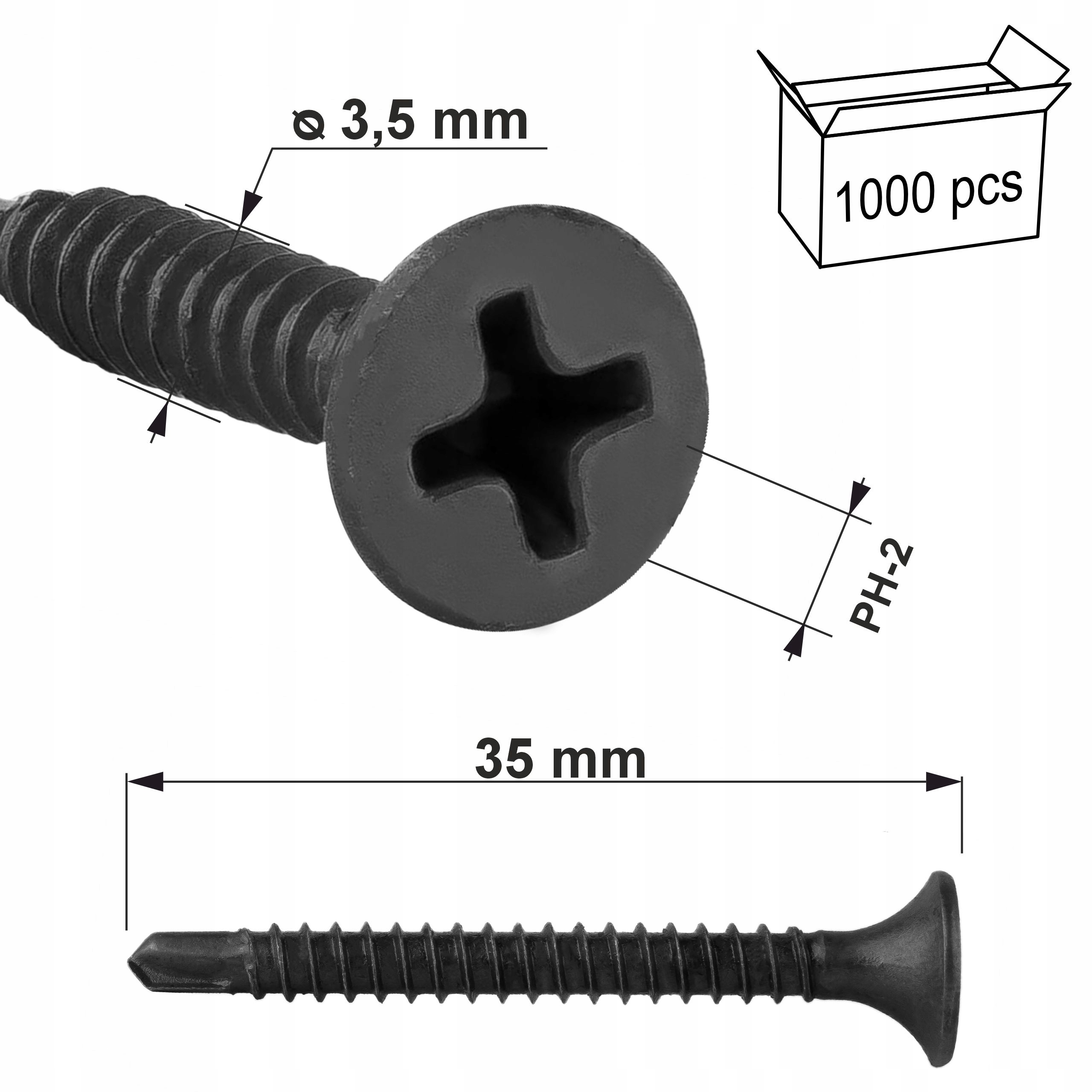Wkręty do GK do metalu 3,5x35 mm 1000 szt. samowiercące Klimas KSSG Marka Wkręt-met