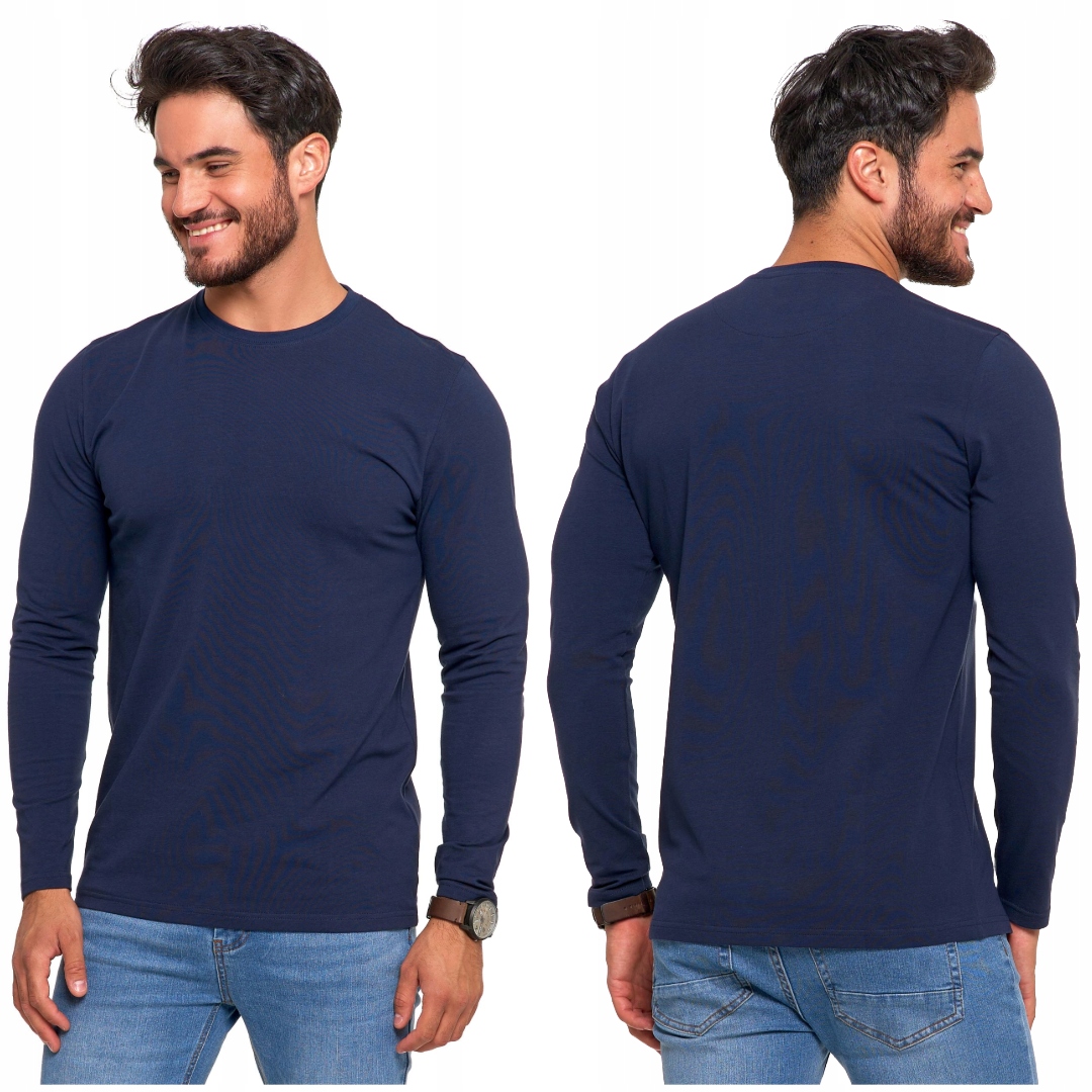 KOSZULKA MĘSKA Z DŁUGIM RĘKAWEM LONGSLEEVE GRANATOWA BAWEŁNIANA MORAJ S
