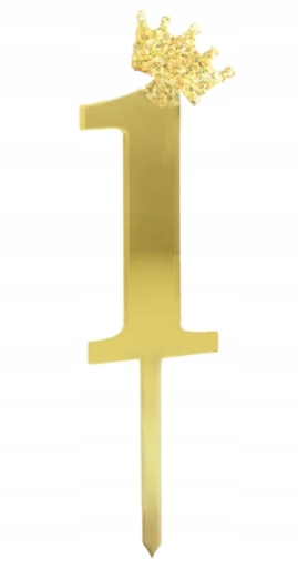 

Topper na tort cyfra 1 z koroną złoty 11cm