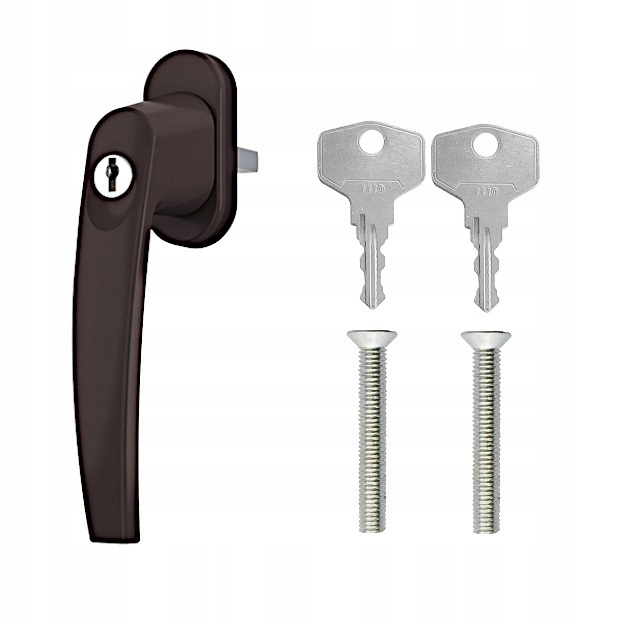 

klamka okienna na kluczyk, klamka do okna brązowa