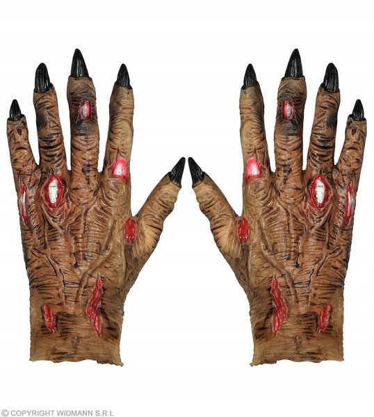 RĘKAWICZKI LATEKSOWE ZOMBIE Z RANAMI SZPONY Kolor dominujący beże i brązy