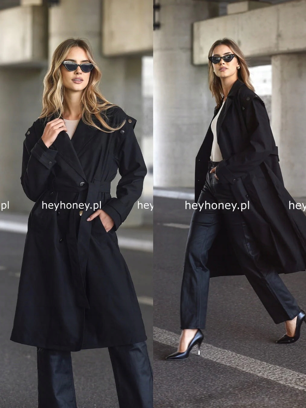 Trenč s páskem Černý Lana S/m