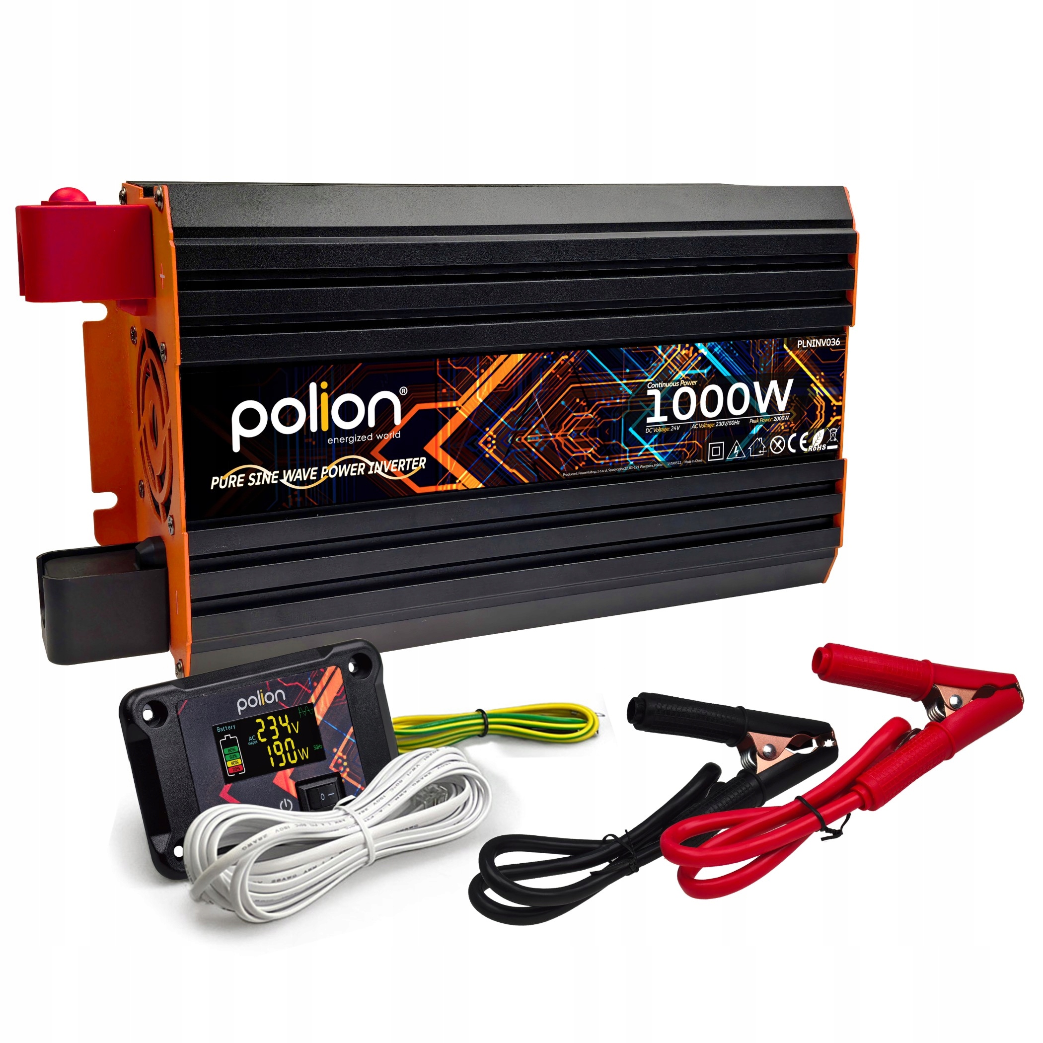 Automobilový menič 24V/230V Polion 1000 W čistá sinus