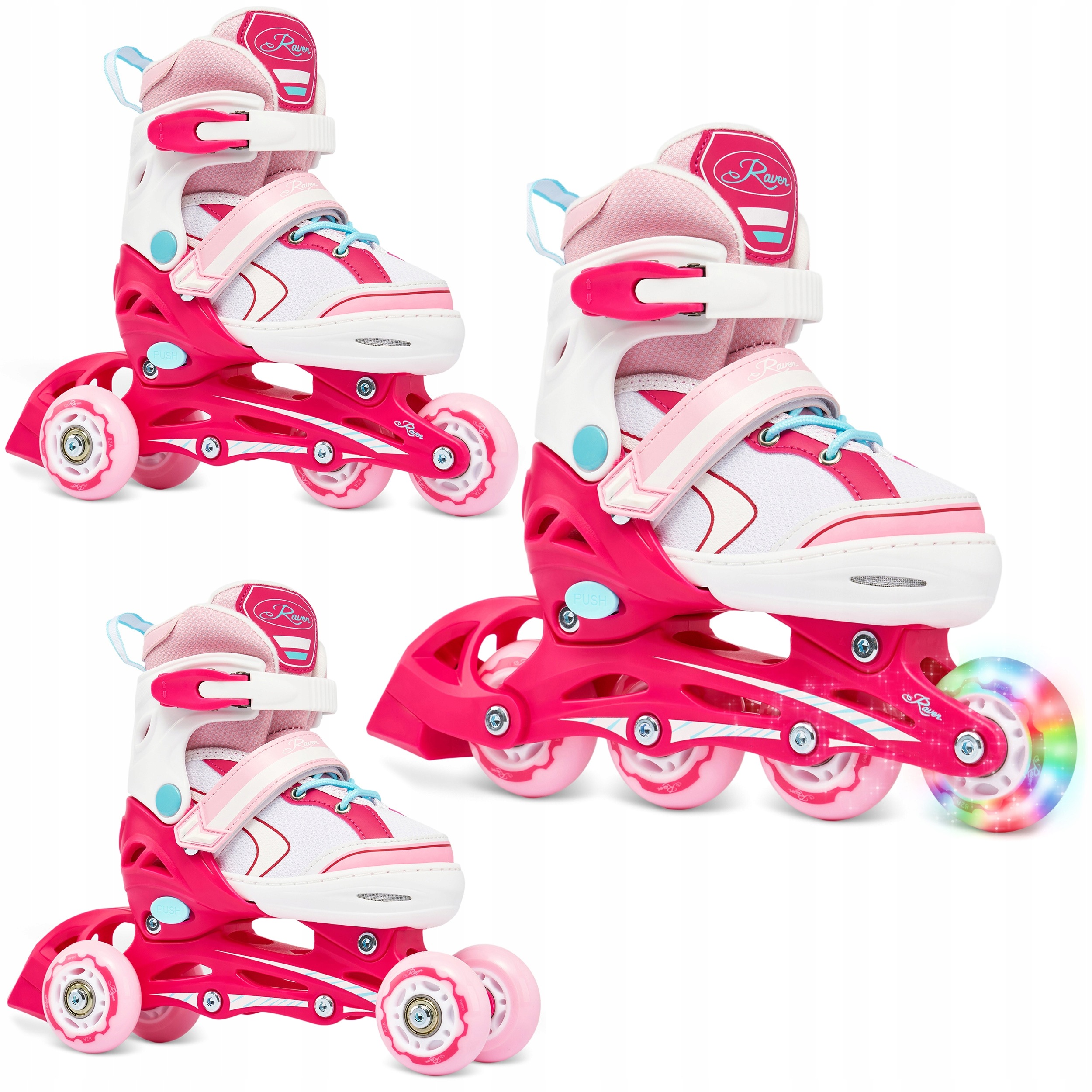 Rolki Wrotki Regulowane 3w1 Raven Lia Pink 34-37 Kółko Led