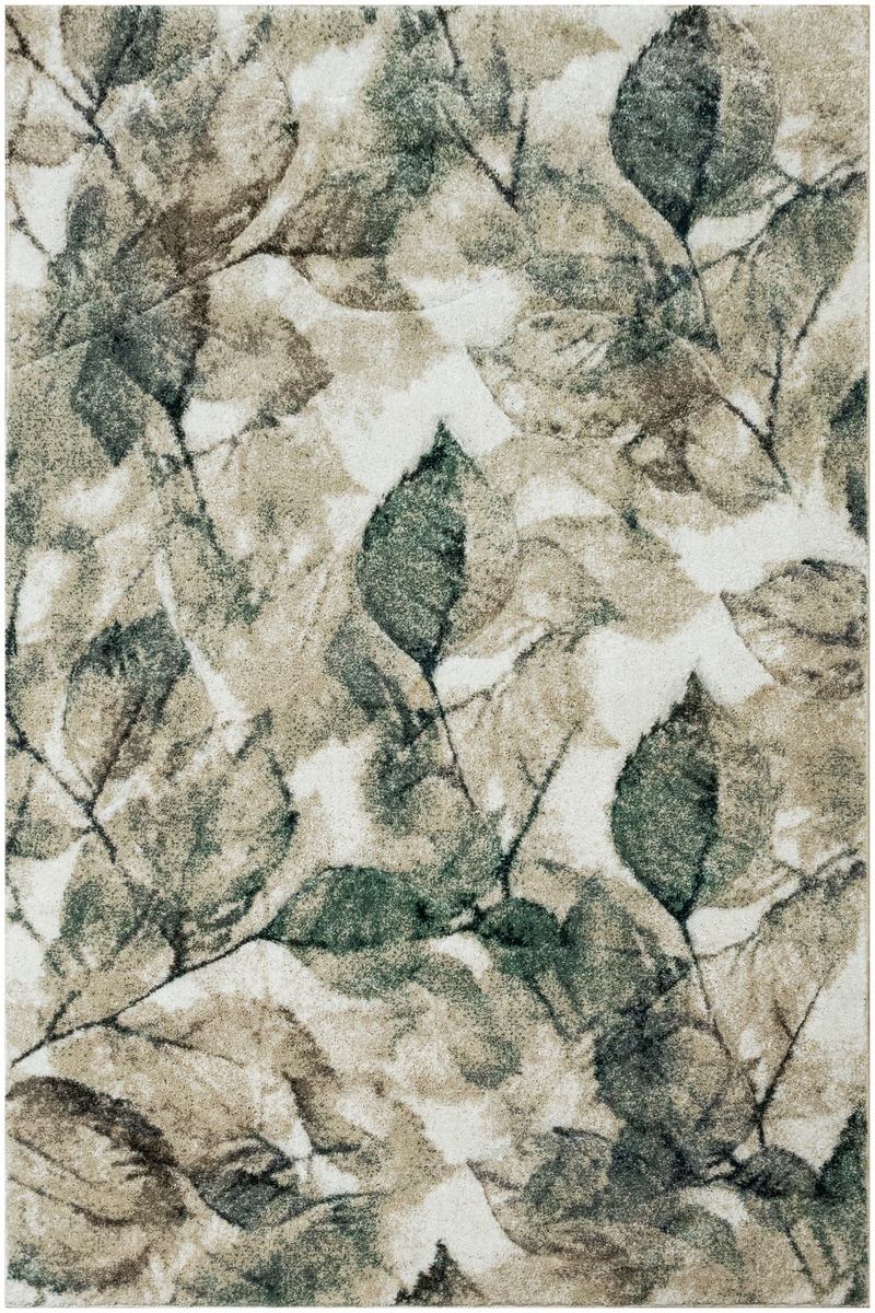 Dywan Beż Zieleń Kaszmir Gęsty Listki Fryzowany Do Pokoju Kandy 140x190 cm