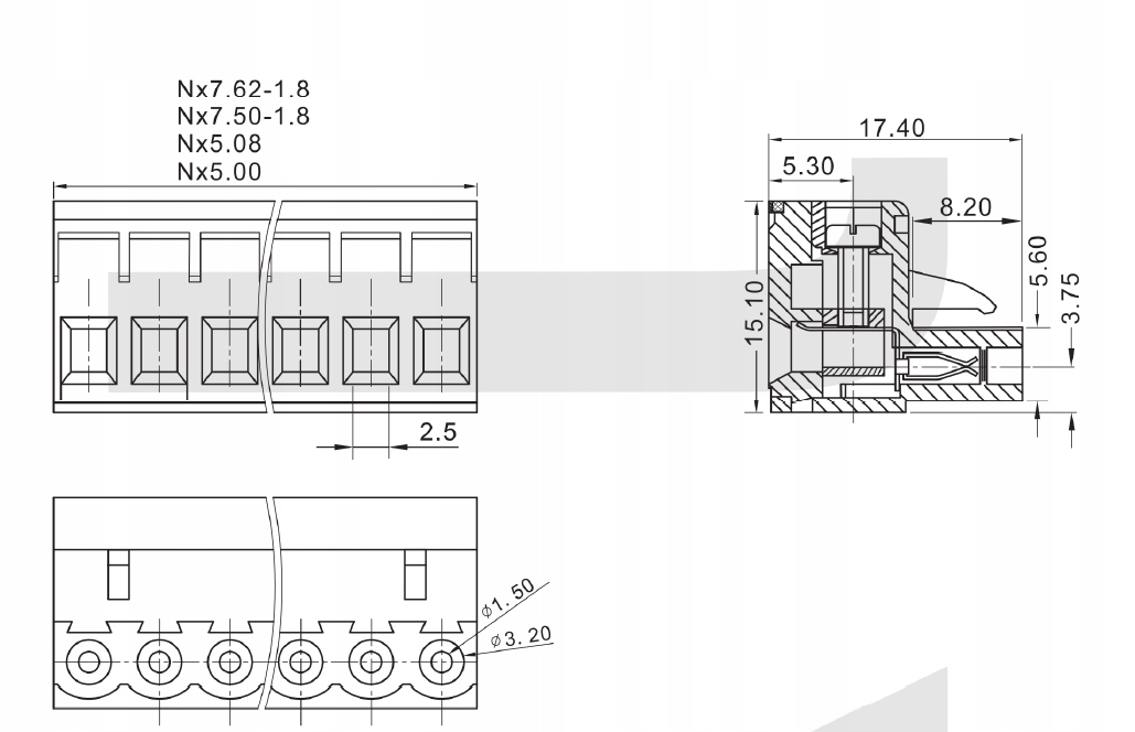 ŁĄCZÓWKA listwa zaciskowa 8 pin R=5,08mm 300V 15A Producent KLS