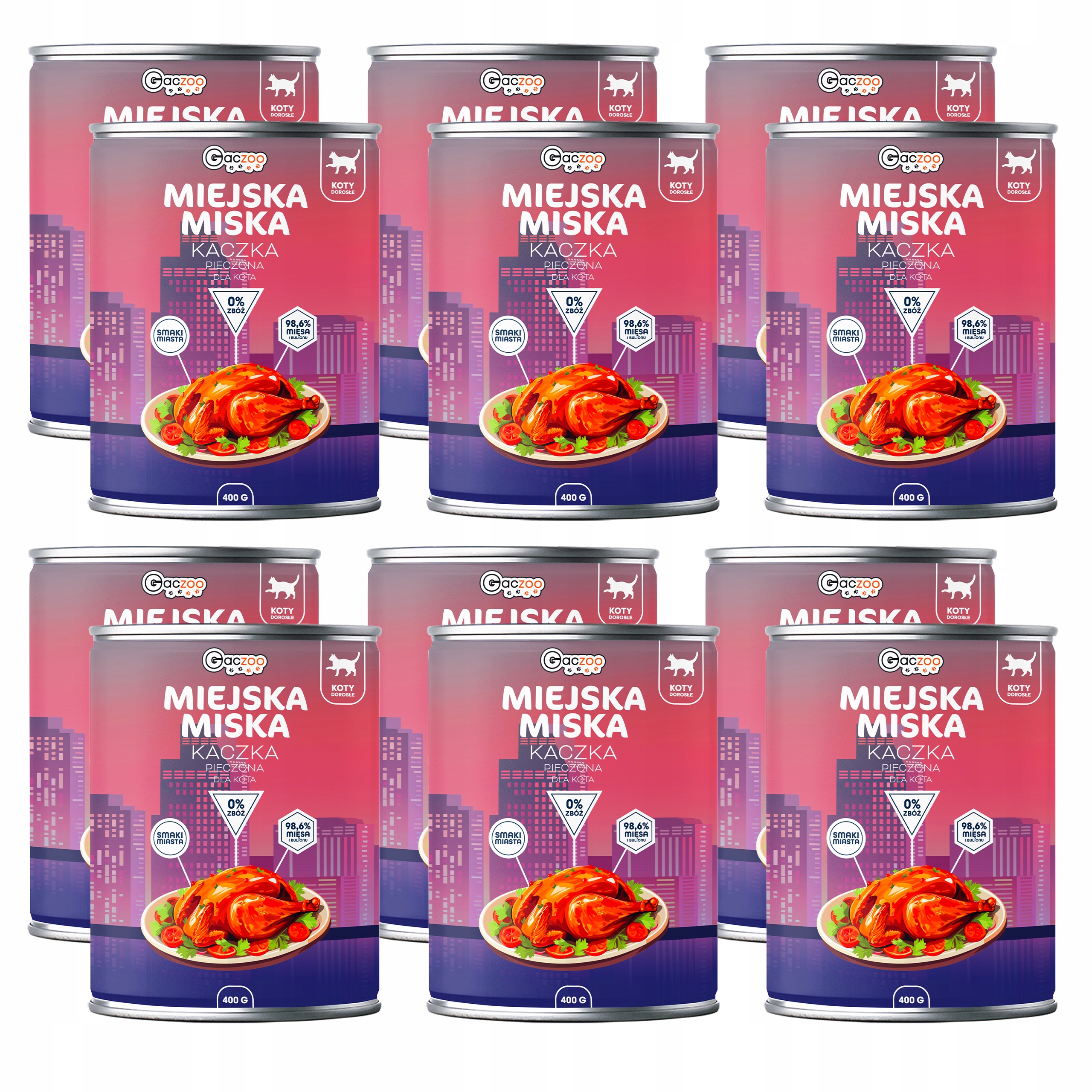 Levně Gaczoo Městská miska bez obilovin krmivo pro mokré kočky Pečená kachna 12 x 400 g