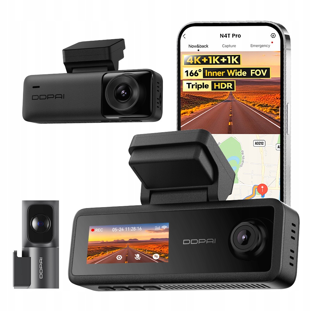 Kamera Automobilová Ddpai N4T Pro Videorekordér 4K Hdr Přední Zadní Interiér