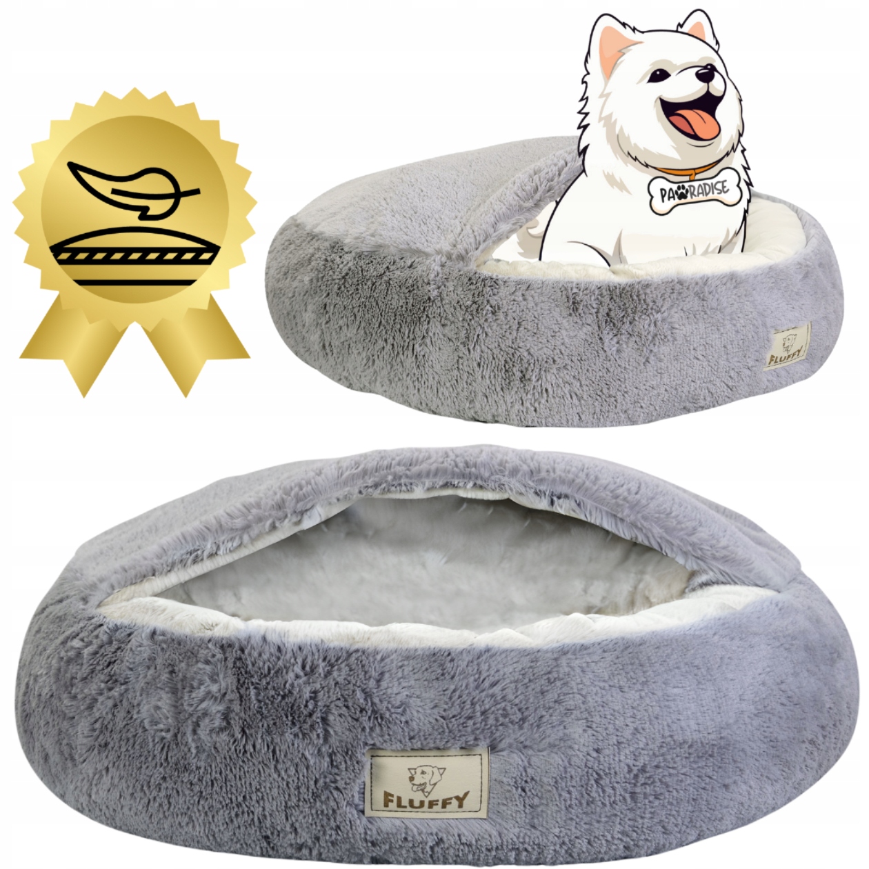 Levně pelíšek pro malého pejska Kočka Plyšová bouda s kšiltem Xs 50cm Šedá Fluffy
