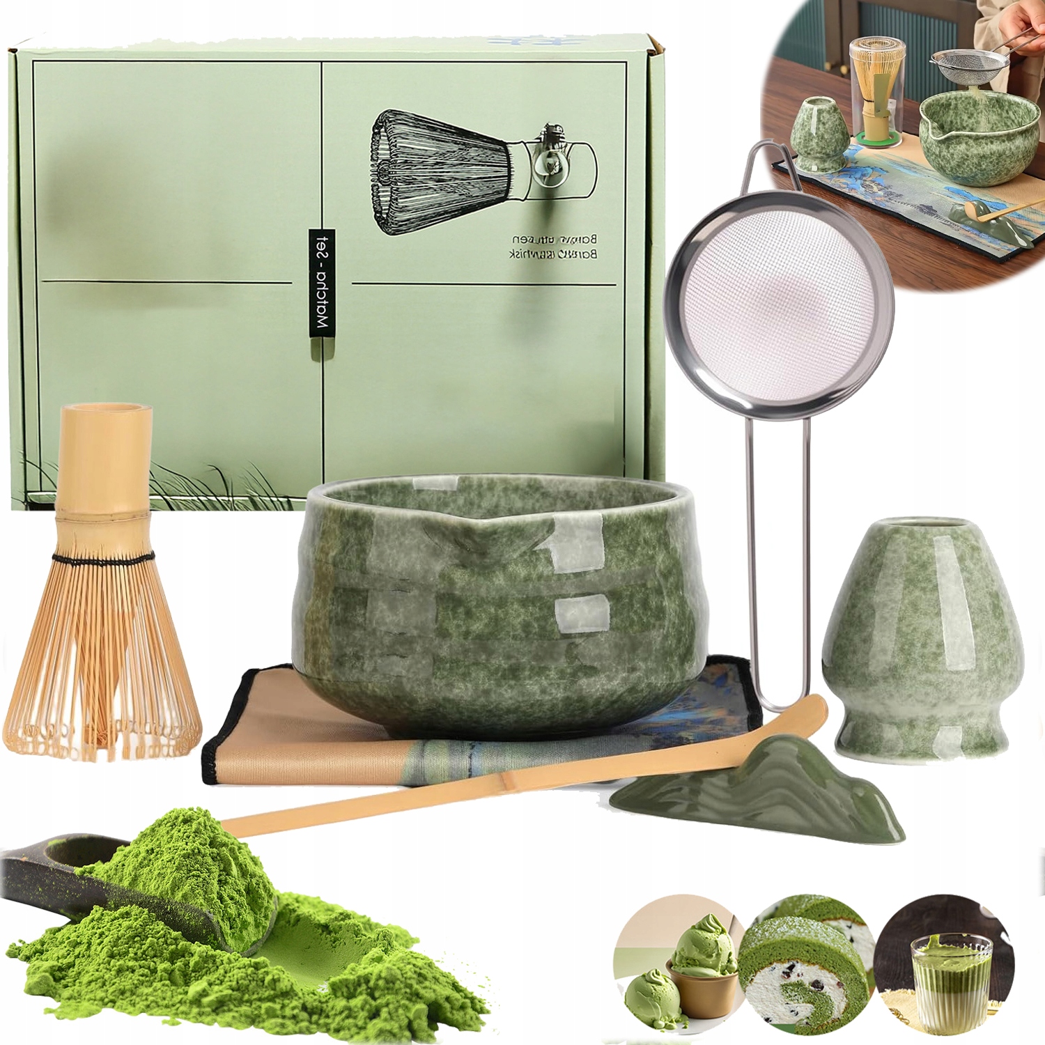 Levně Sada Příslušenství Pro Přípravu Čaje Matcha Matchawan Šálek Metla 7 Ks