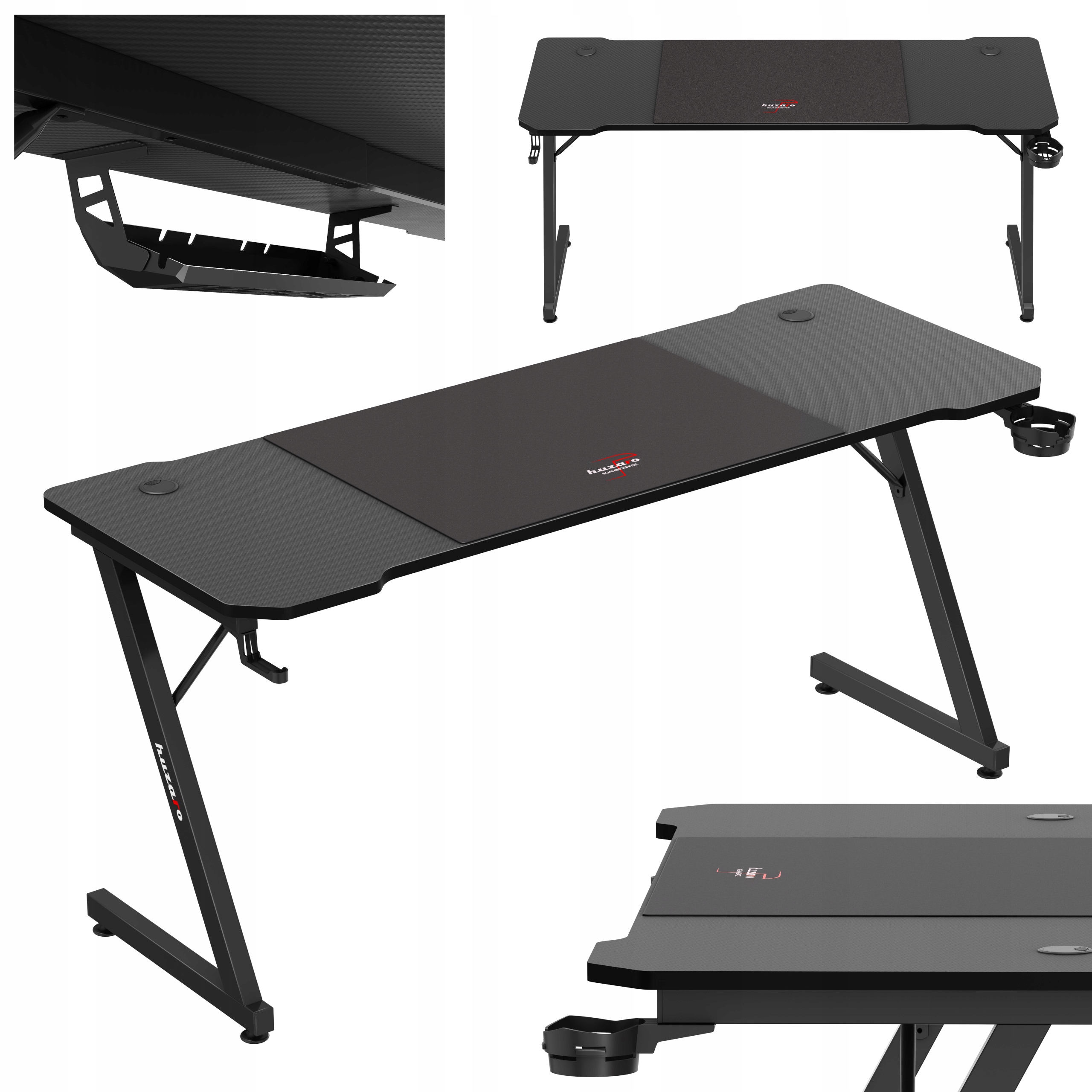 Herní stůl Huzaro černý počítačový 160 x 60 cm podložka pod myš